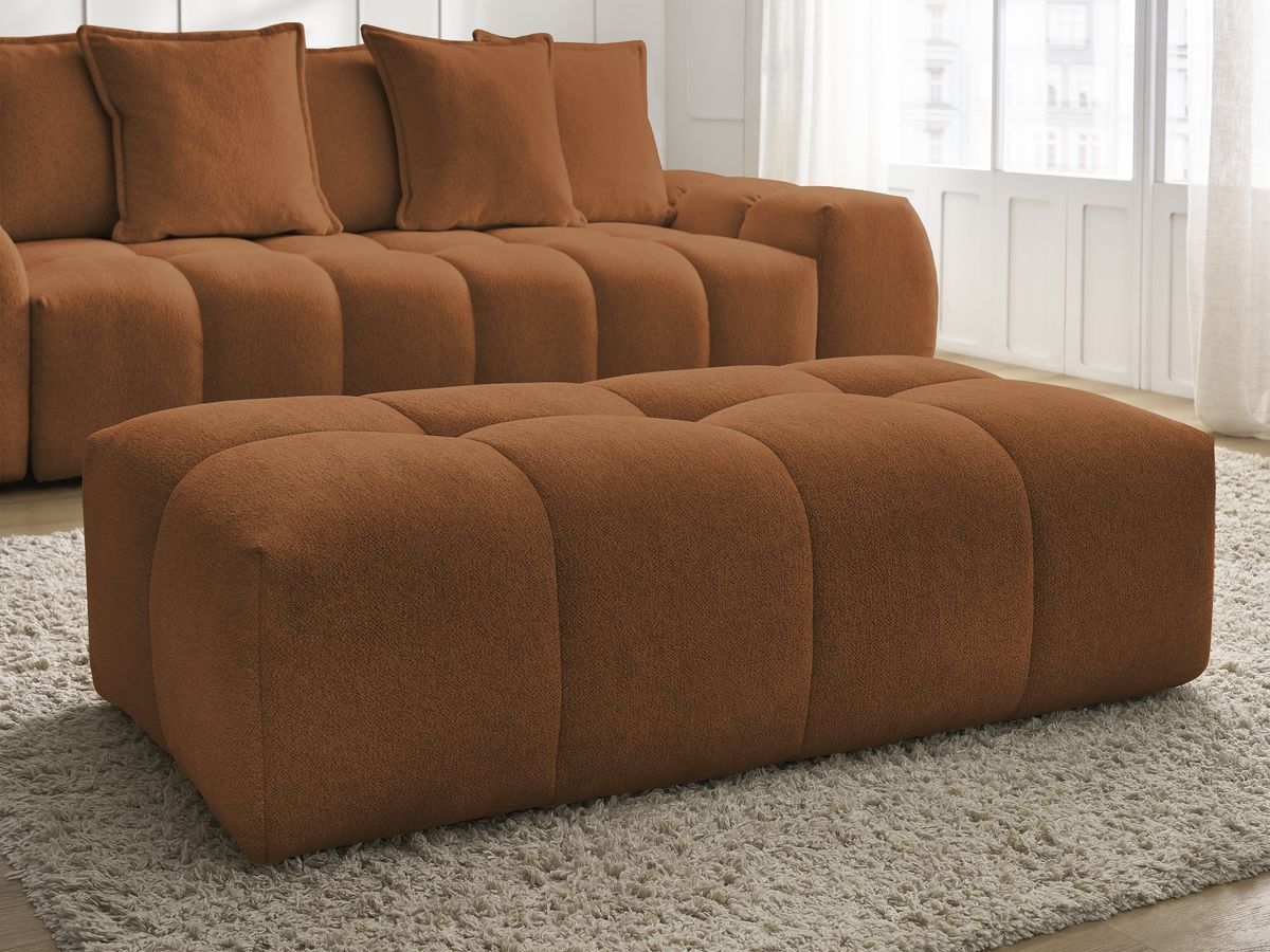Bobochic Everest Schlafsofa 3-Sitzer mit Bettkasten und Pouf, 5 Kissen Melange-Stoff Orange