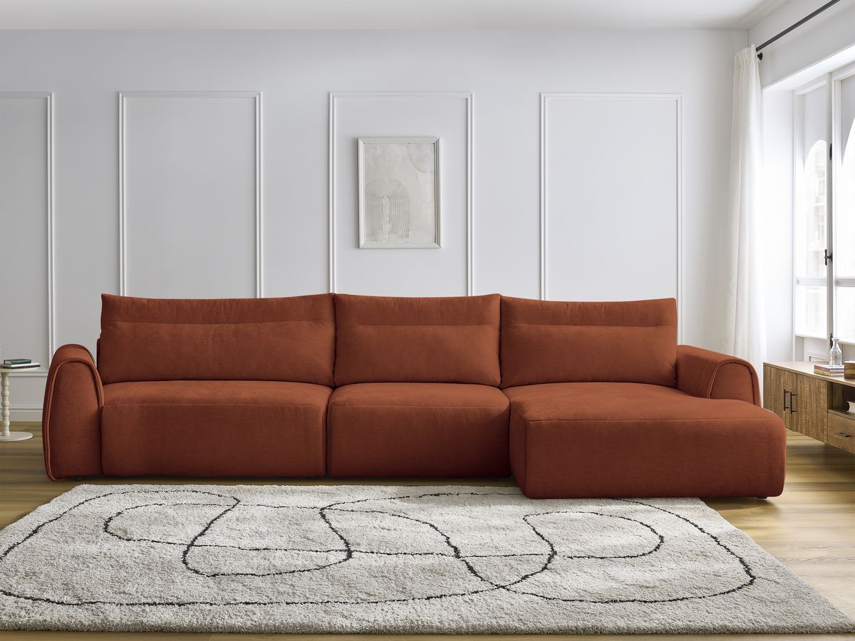Bobochic Aden Ecksofa 386 × 152 cm Stoff Orange Ecke rechts