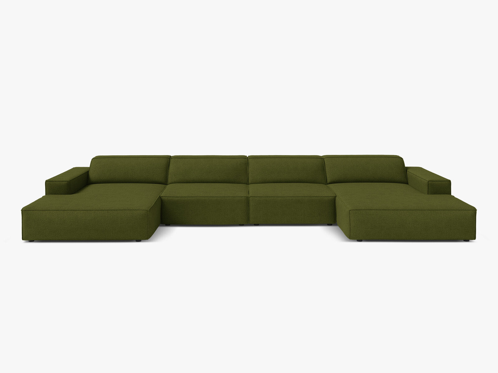 Micadoni Panorama-Sofa Jodie 6-Sitzer Boucle Baloo Dunkel-Olivgrün