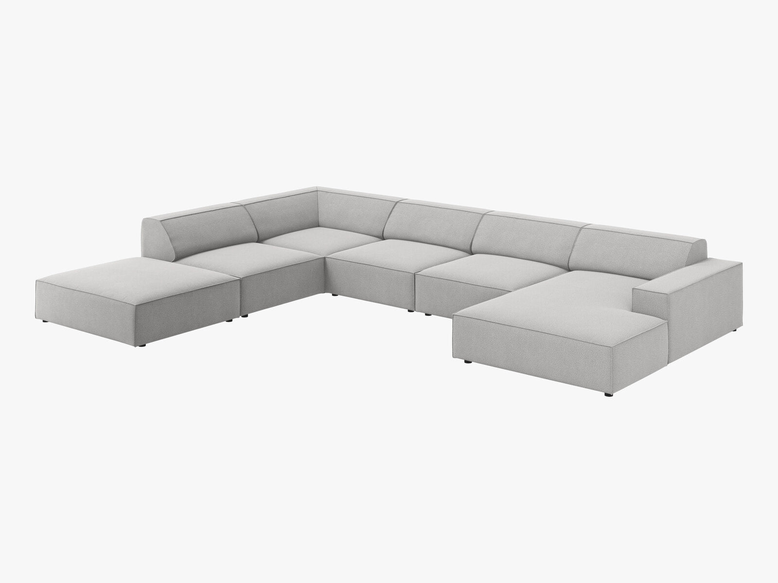 Micadoni Panorama-Ecksofa Jodie 7-Sitzer Links Strukturierter Stoff Megan Hellgrau