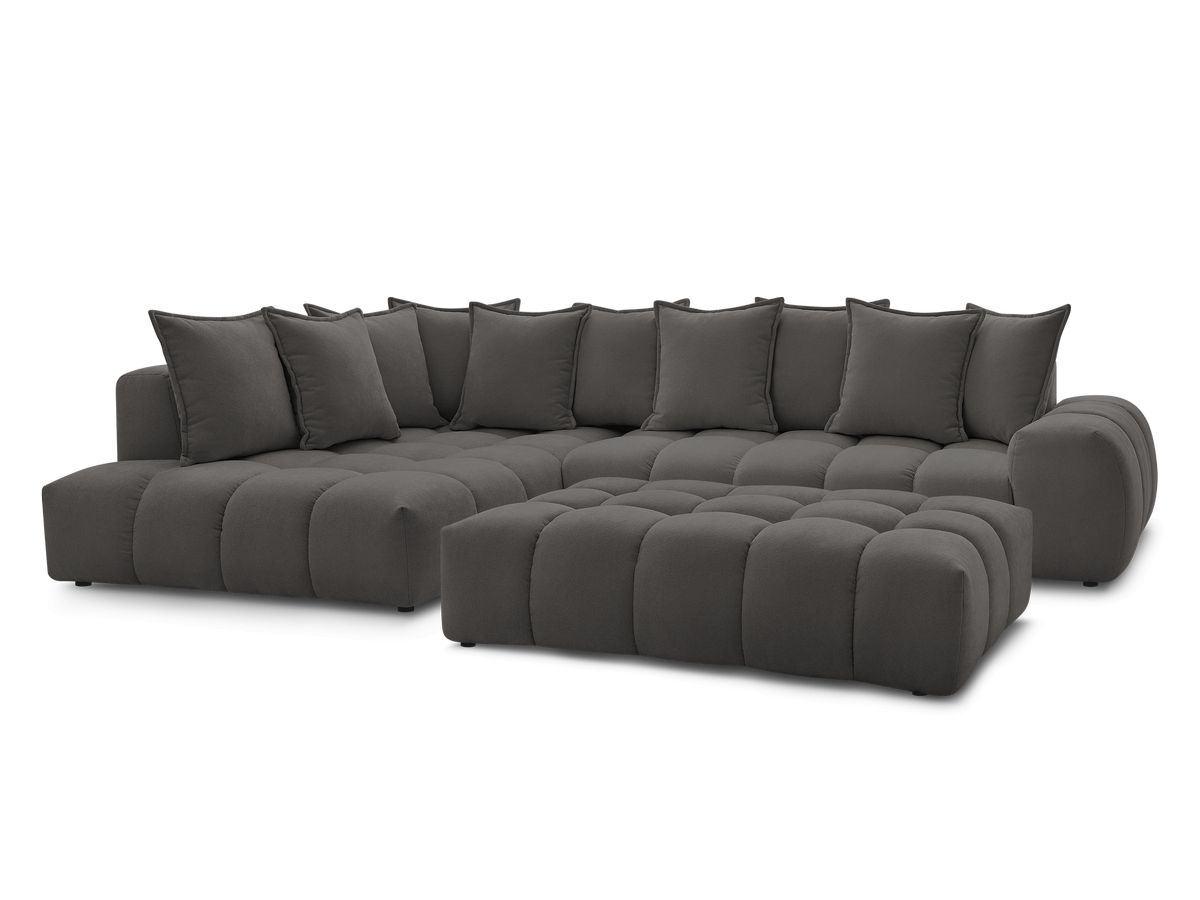 Bobochic Everest Ecksofa mit Schlaffunktion und Pouf, 10 Kissen Strukturstoff Dunkelgrau Ecke links