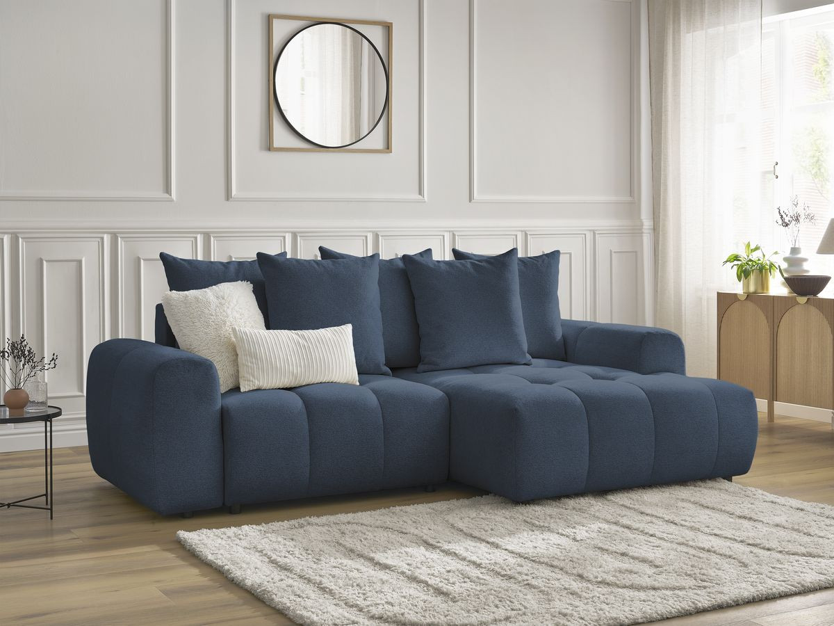 Bobochic Roxelane Ecksofa mit Schlaffunktion und Bettkasten 258 × 150 cm Melange-Stoff Dunkelblau Ecke rechts