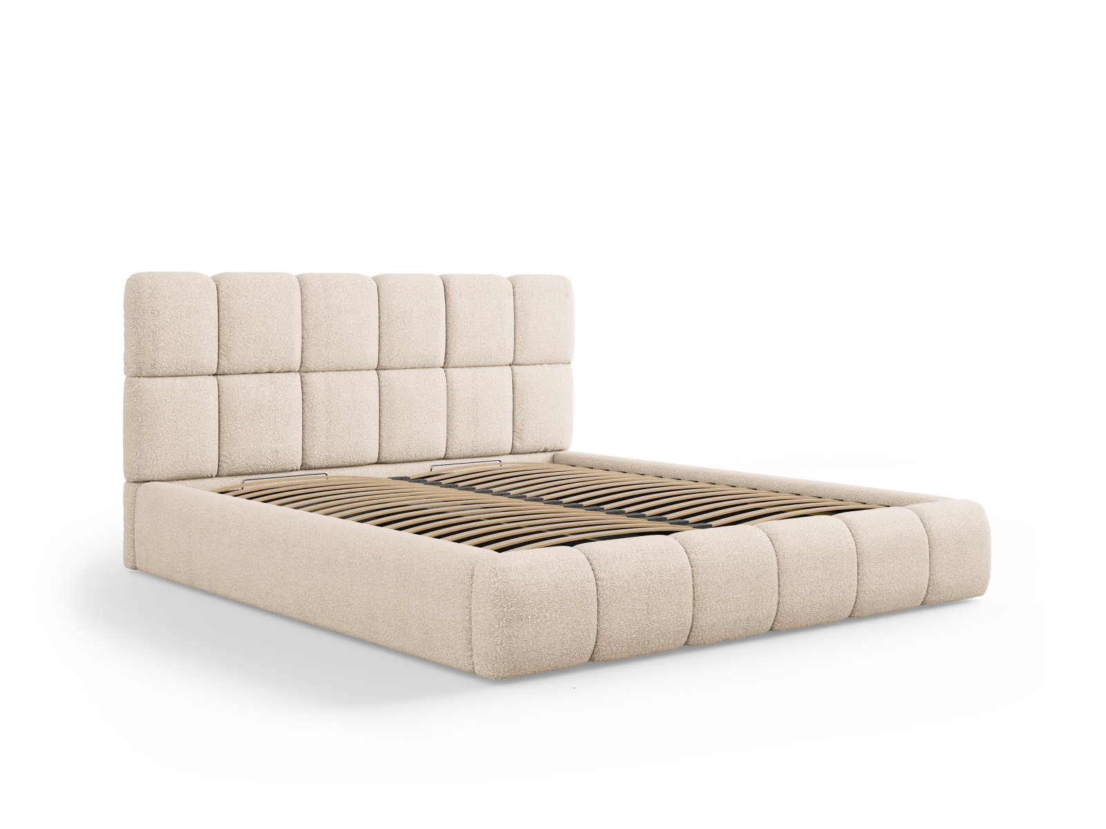 Micadoni Stauraumbett mit Kopfteil Bellis Boucle Baloo Beige 140x200