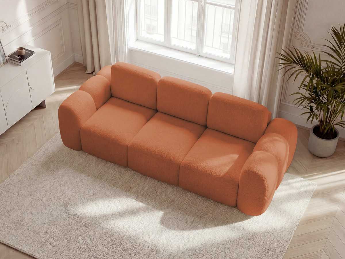 Bobochic Montaigne Schlafsofa 3-Sitzer mit Bettkasten Bouclé-Stoff Orange