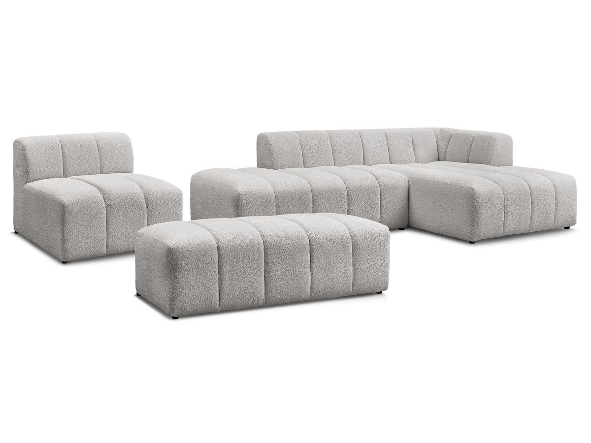 Bobochic Annecy Ecksofa mit Sofamodul und Pouf Bouclé-Stoff Hellgrau Ecke rechts