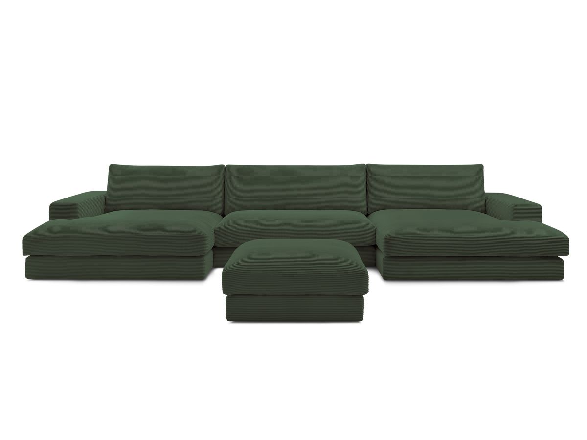 Bobochic Leonard Wohnlandschaft mit Pouf 404 × 159 cm Cordsamt Dunkelgrün