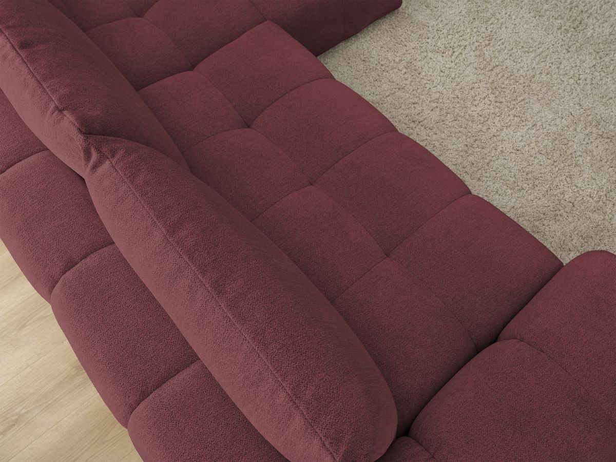 Bobochic Everest Ecksofa mit Schlaffunktion und Bettkasten 318 × 180 cm, 3 Kissen Melange-Stoff Rot Ecke rechts