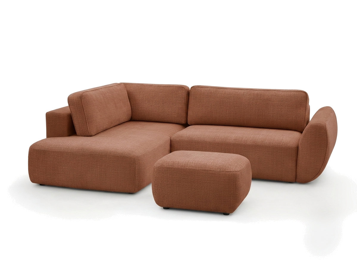 Bobochic Denise Ecksofa mit Schlaffunktion und Bettkasten und Pouf 256 × 197 cm Strukturstoff Orange Ecke links