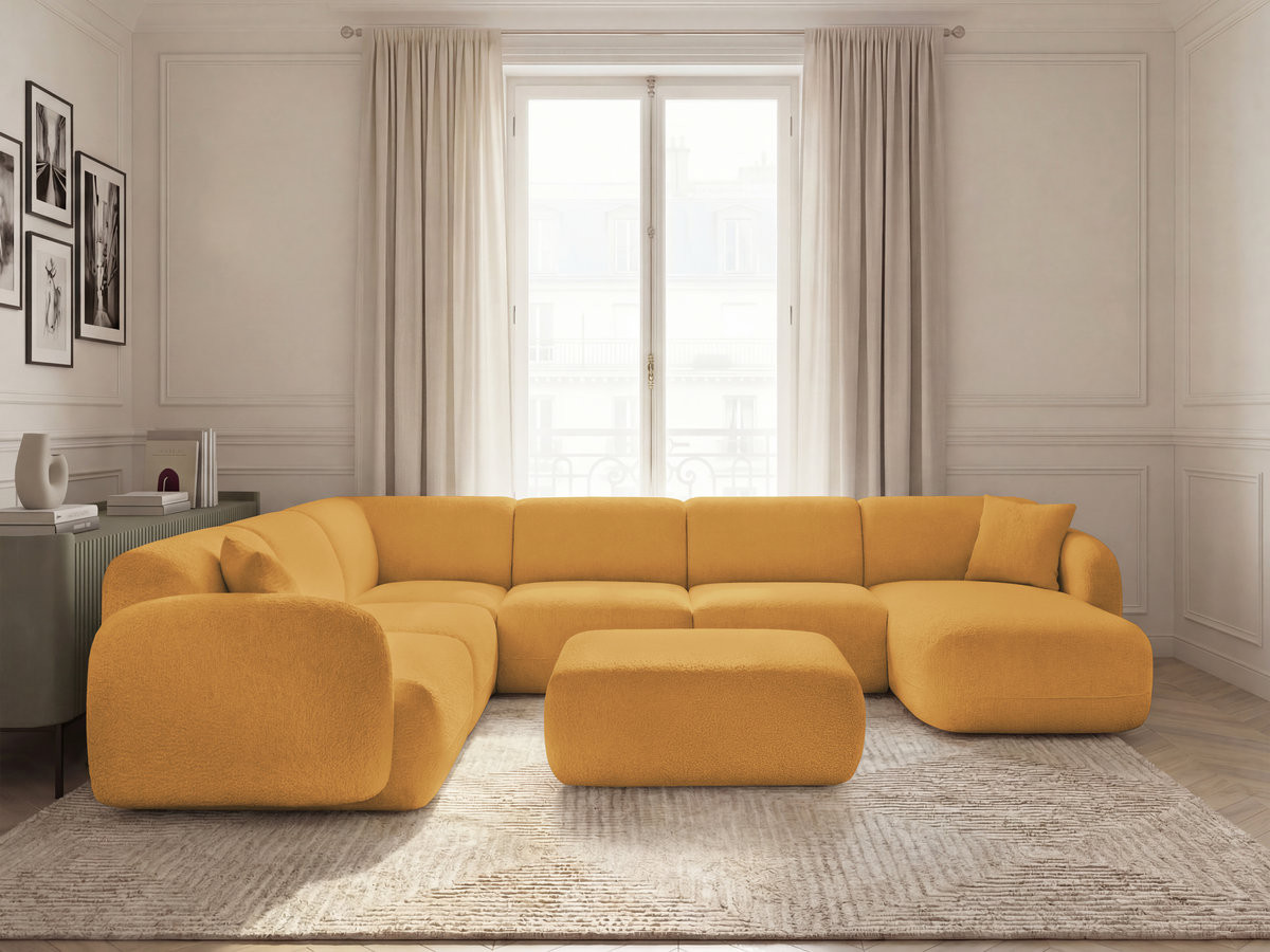 Bobochic Anda Wohnlandschaft mit Pouf 373 × 289 cm Chenille Gelb Ecke links