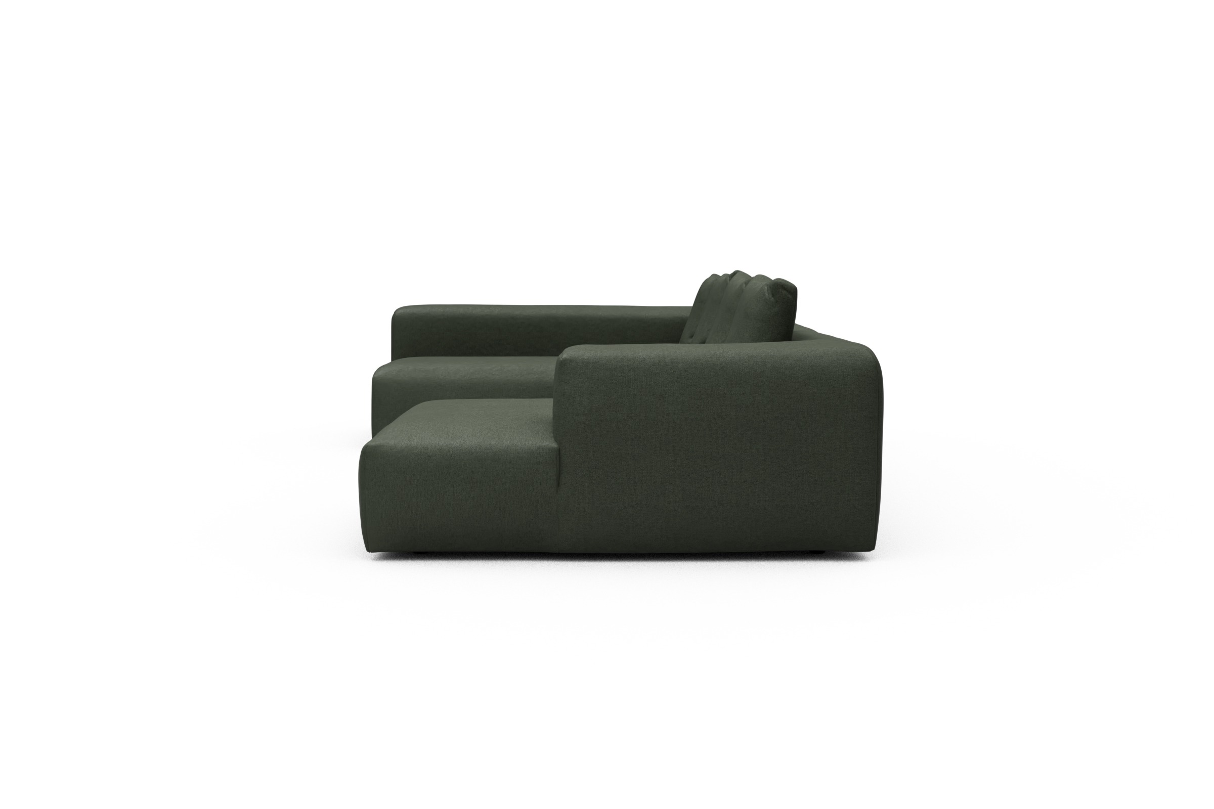 Wohnlandschaft Fred Chaiselongue rechts mit 2-Sitzer und lange Armlehne links Denari-Forest-Green