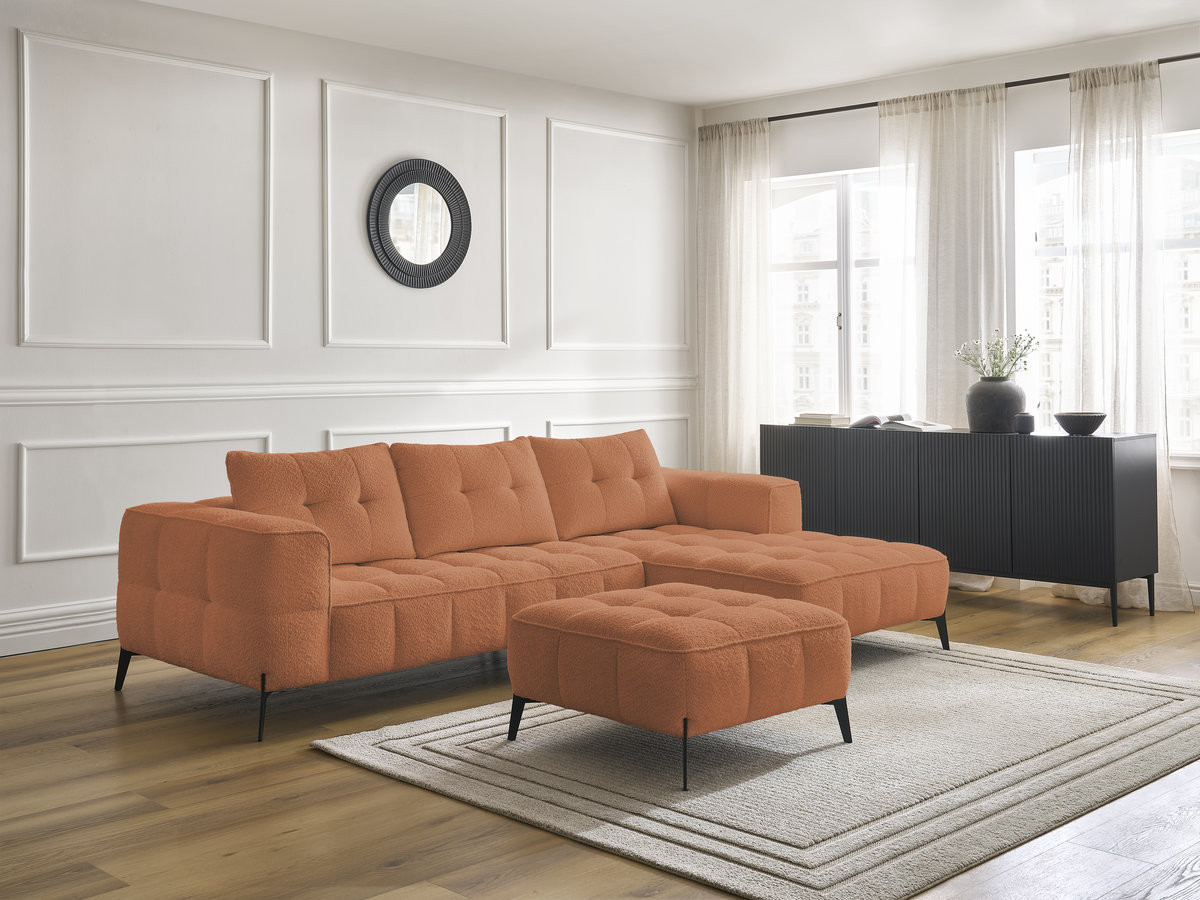 Bobochic Anis Ecksofa mit Pouf Bouclé-Stoff Orange Ecke links