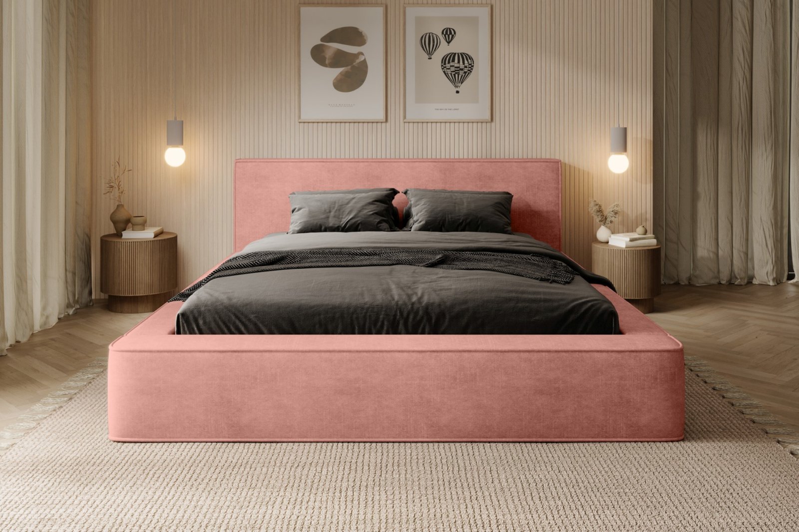 Polsterbett Delano Samtstoff 160x200 mit Holzrahmen Macau Coral
