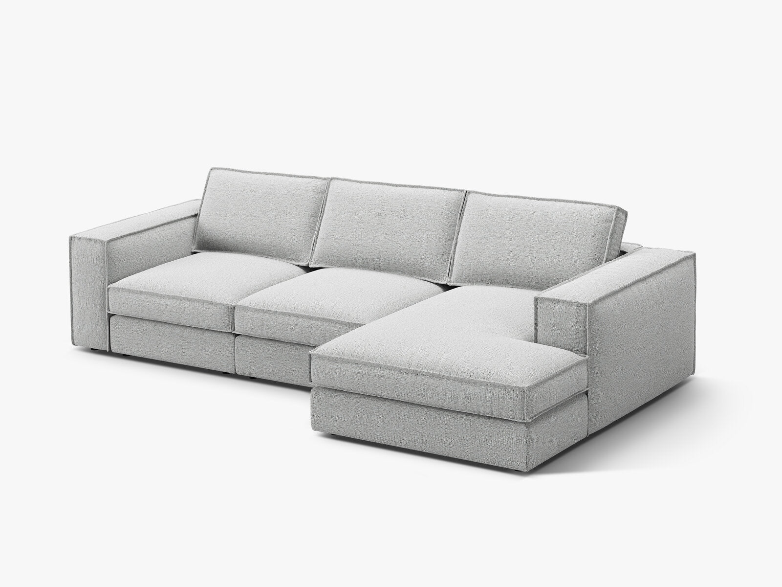 Micadoni modulares Ecksofa Pola 3-Sitzer Rechts Strukturierter Stoff Babel Hellgrau