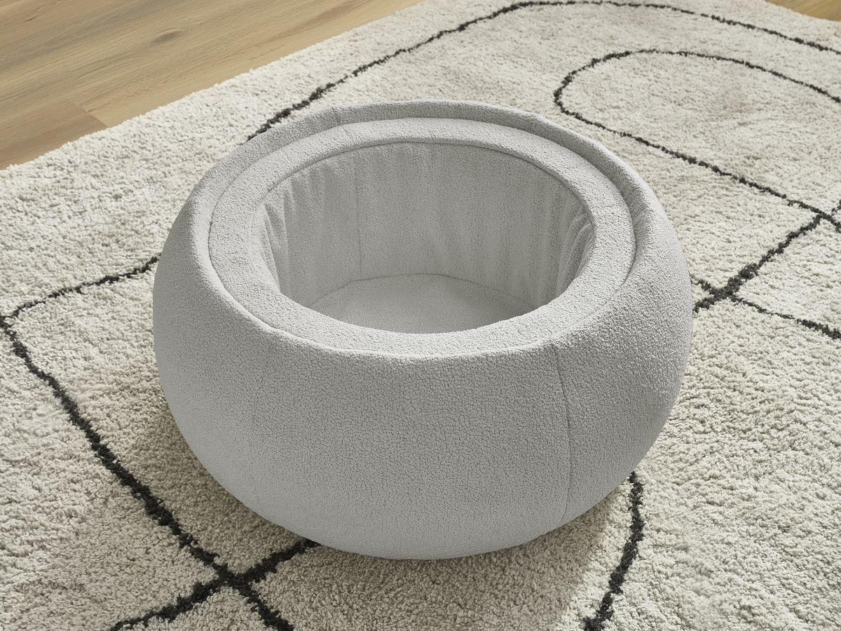 Bobochic Hayden Pouf mit Tablett, rund Bouclé-Stoff Hellgrau, 77 cm