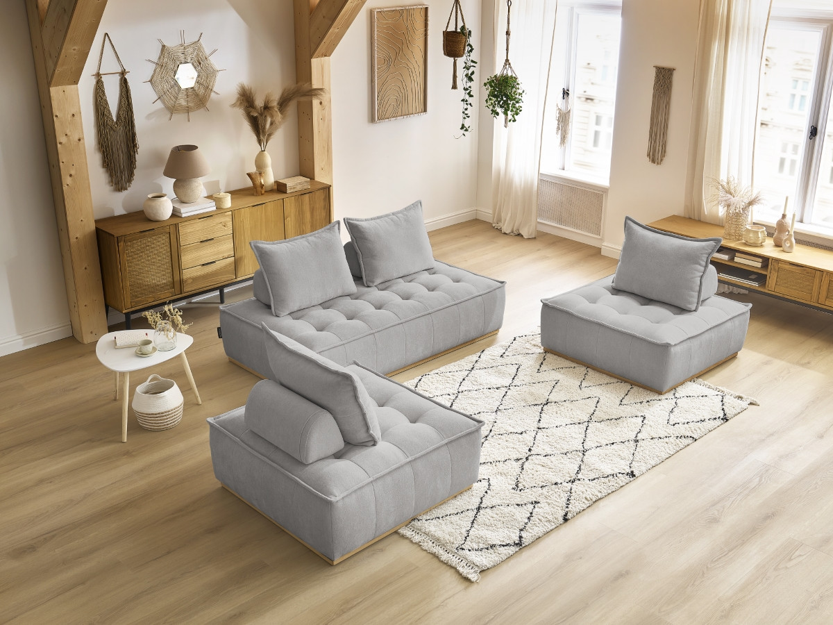 Bobochic Elisa Ecksofa Strukturstoff Hellgrau