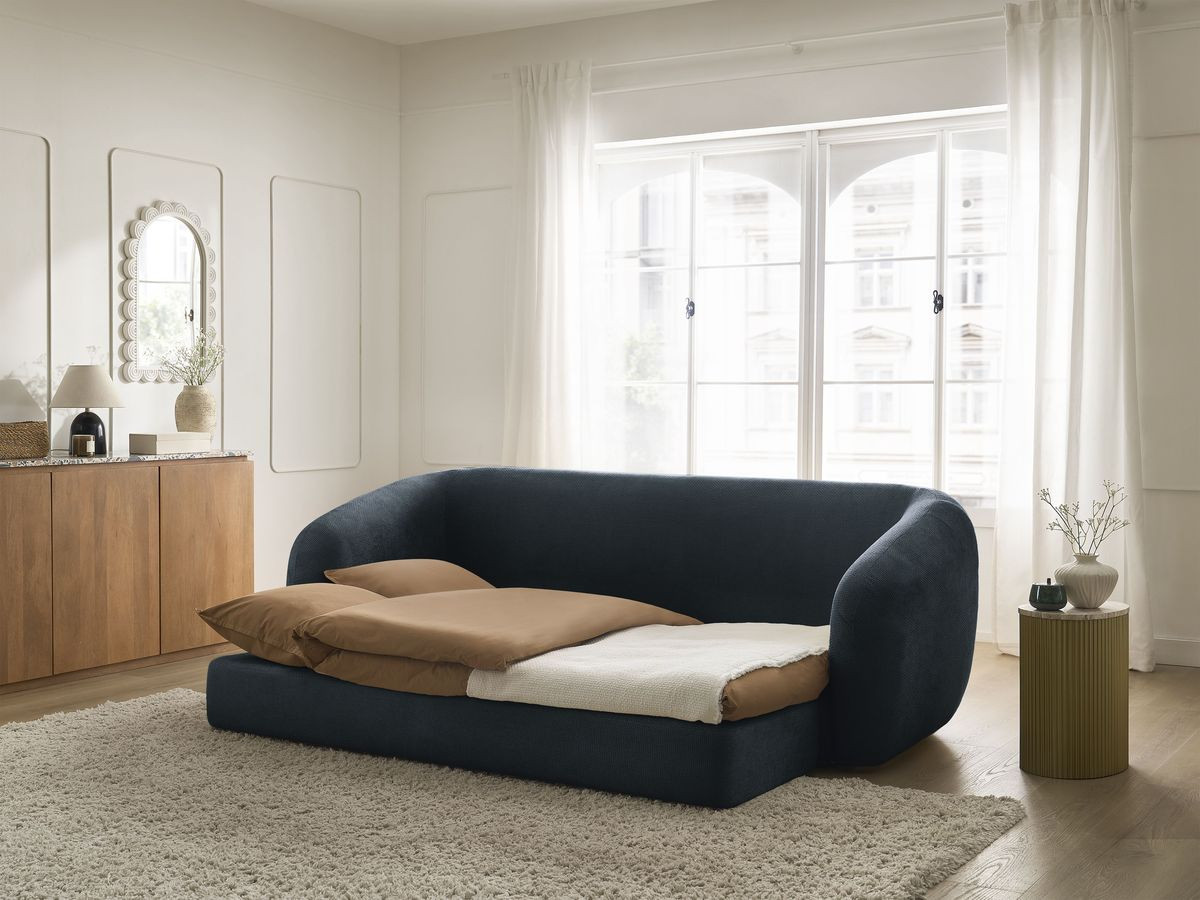Bobochic Neyo Schlafsofa 3-Sitzer Stoff Dunkelblau