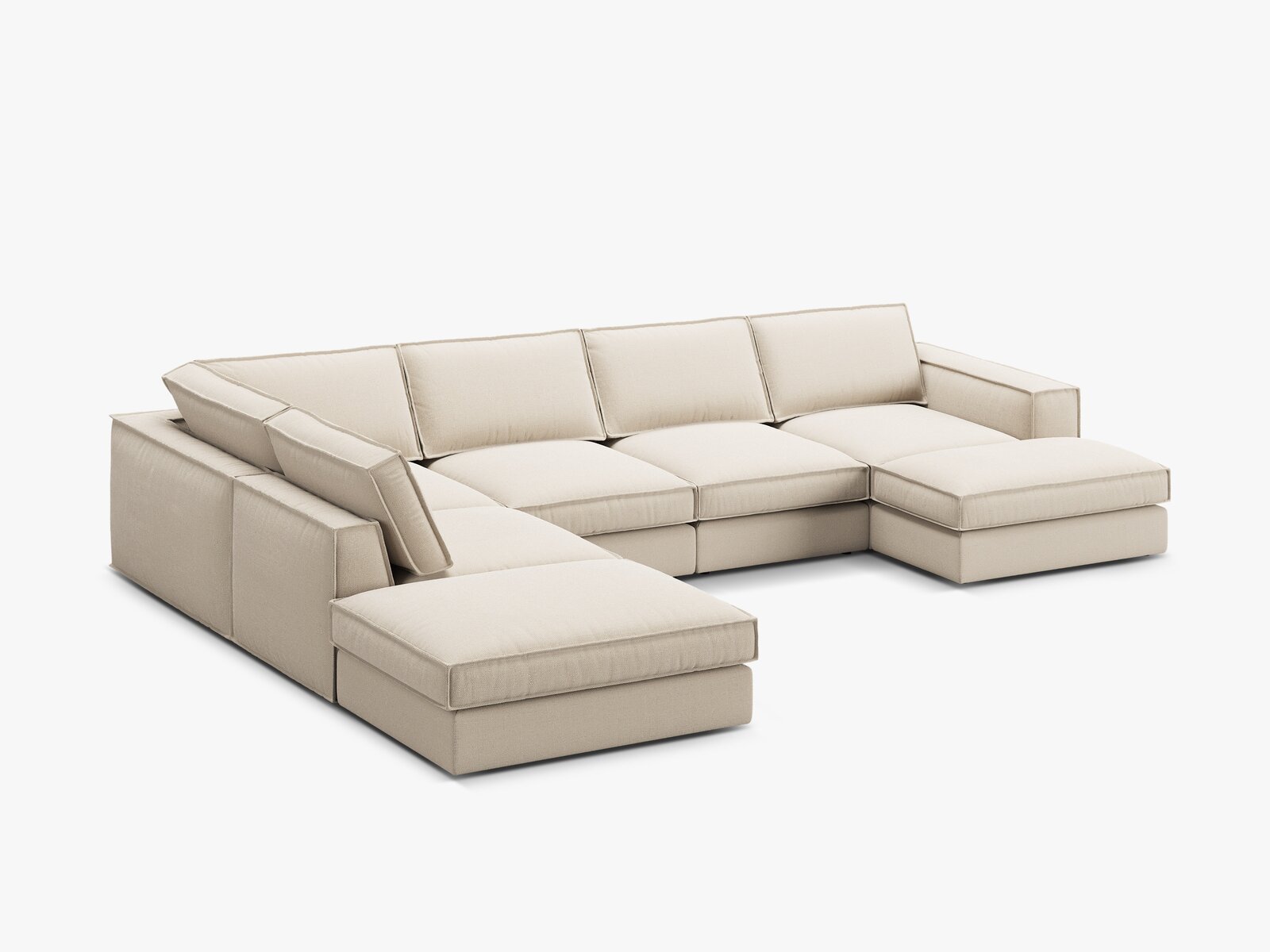 Micadoni modulares Panorama Ecksofa Pola 5-Sitzer Links Strukturierter Stoff Babel Beige