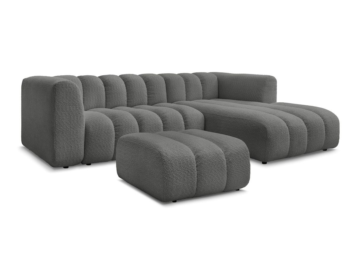 Bobochic Talia Ecksofa mit Pouf Bouclé-Stoff Dunkelgrau Ecke rechts