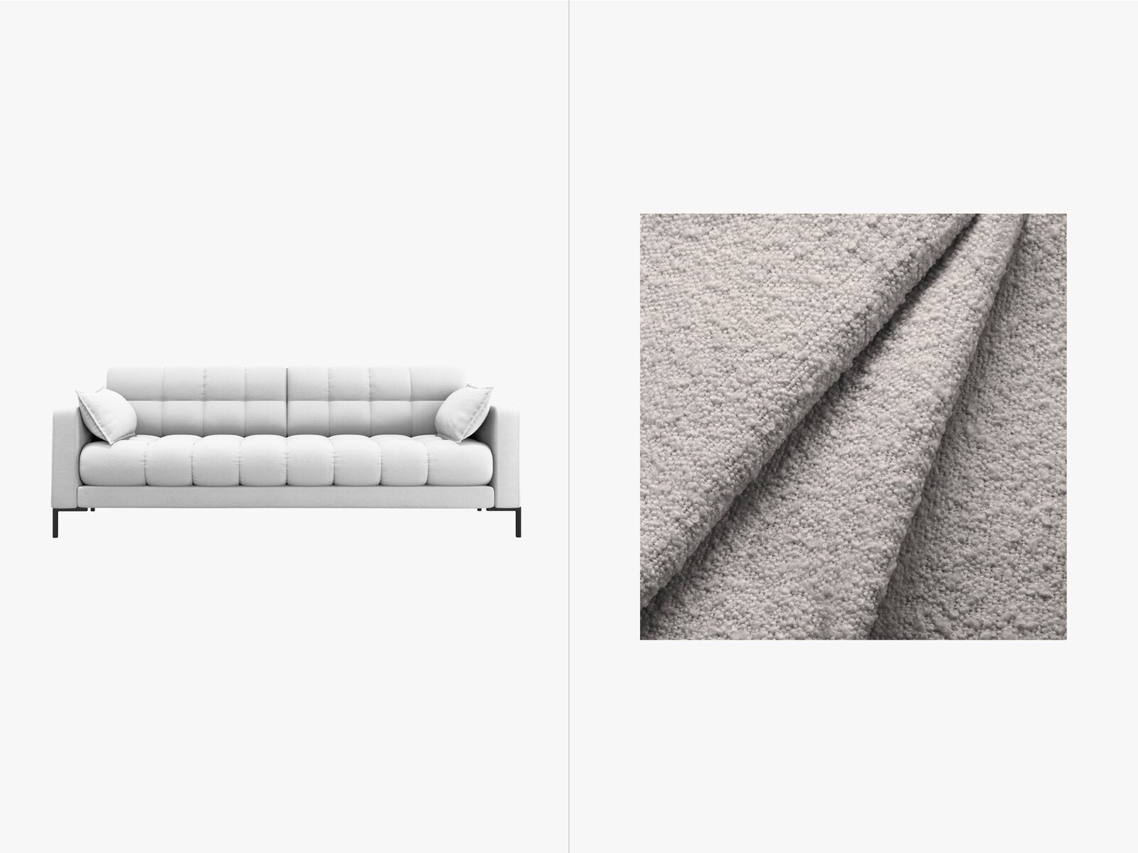 Micadoni Sofa Mamaia 4-Sitzer Boucle Baloo Hellgrau schwarze Beine