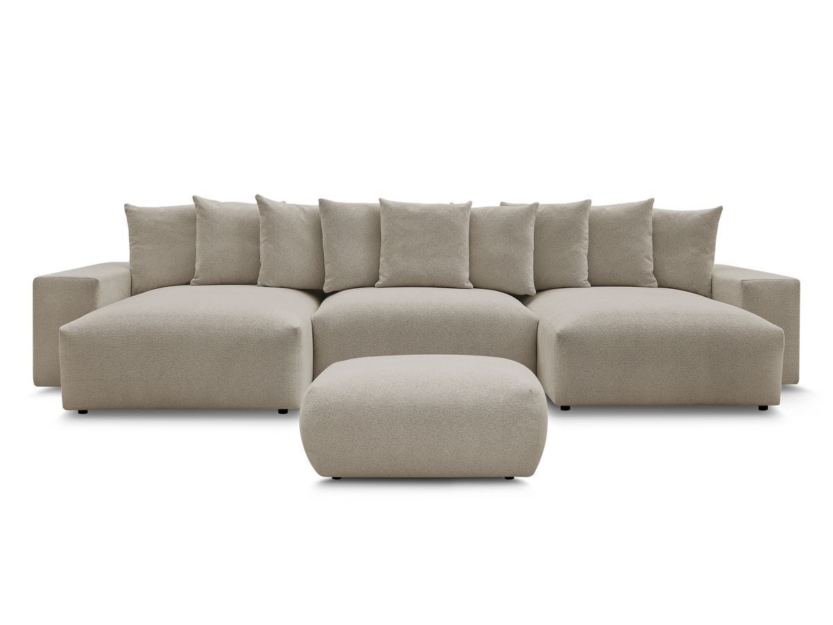 Bobochic Voltaire Wohnlandschaft mit Pouf 420 × 174 cm, Liegefläche 135 × 345 cm Melange-Stoff Taupe