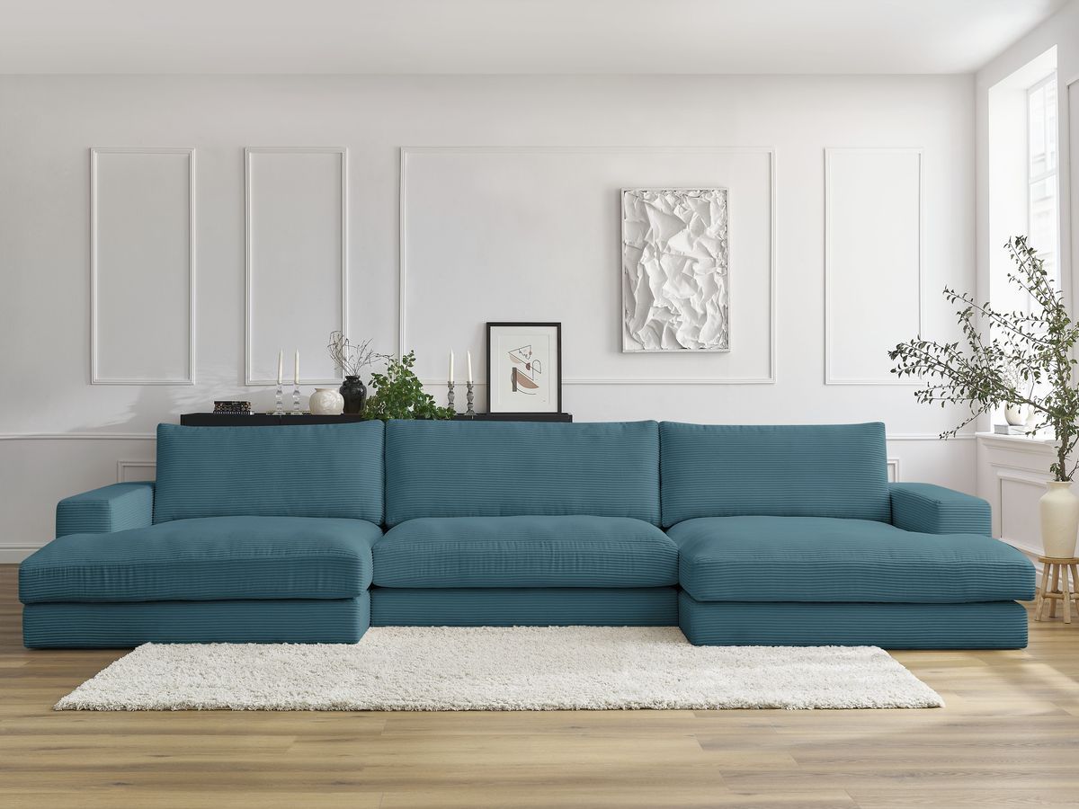 Bobochic Leonard Wohnlandschaft 404 × 159 cm Cordsamt Hellblau