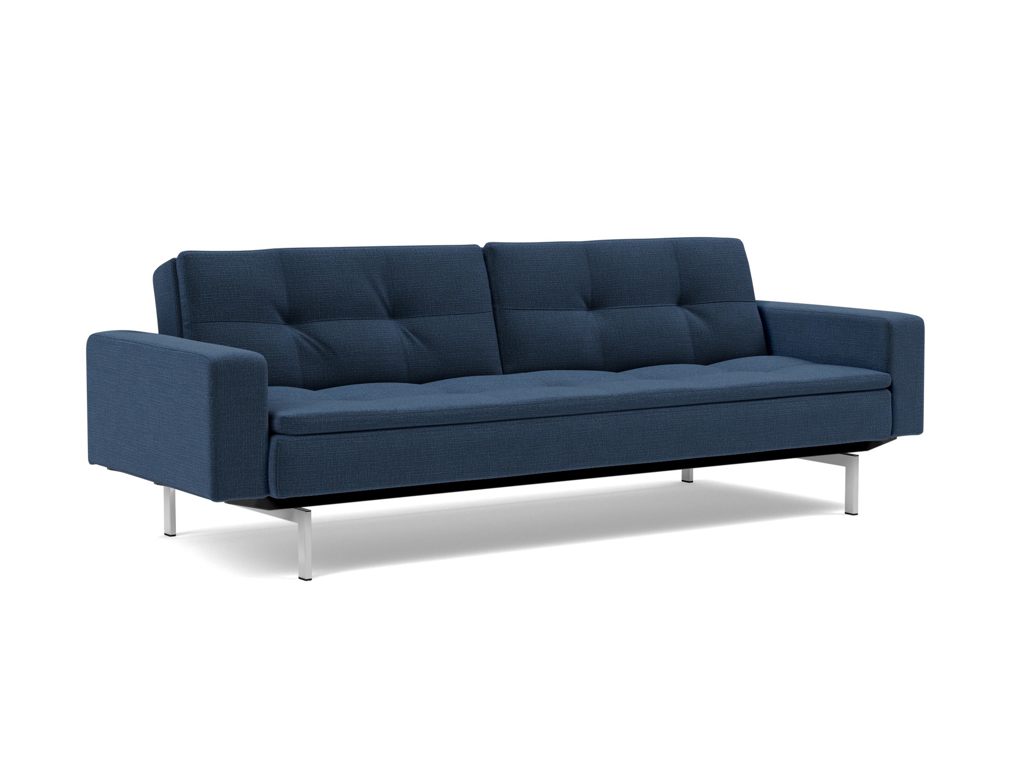 Schlafsofa Dublexo mit Armlehnen Chenille Esina 414-Indigo-Blue Beine Chrom