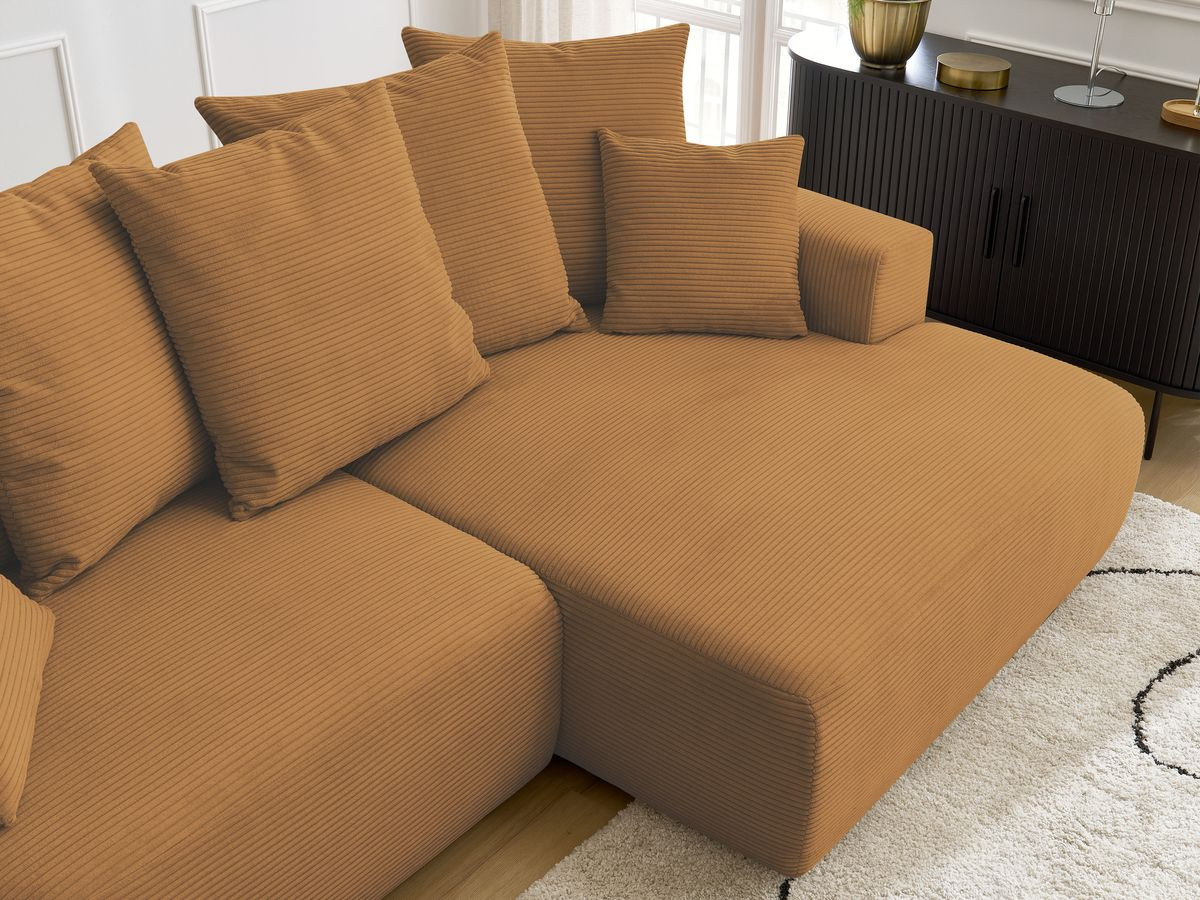 Bobochic Atilla Ecksofa mit Schlaffunktion und Bettkasten Cordsamt Gelb Ecke rechts