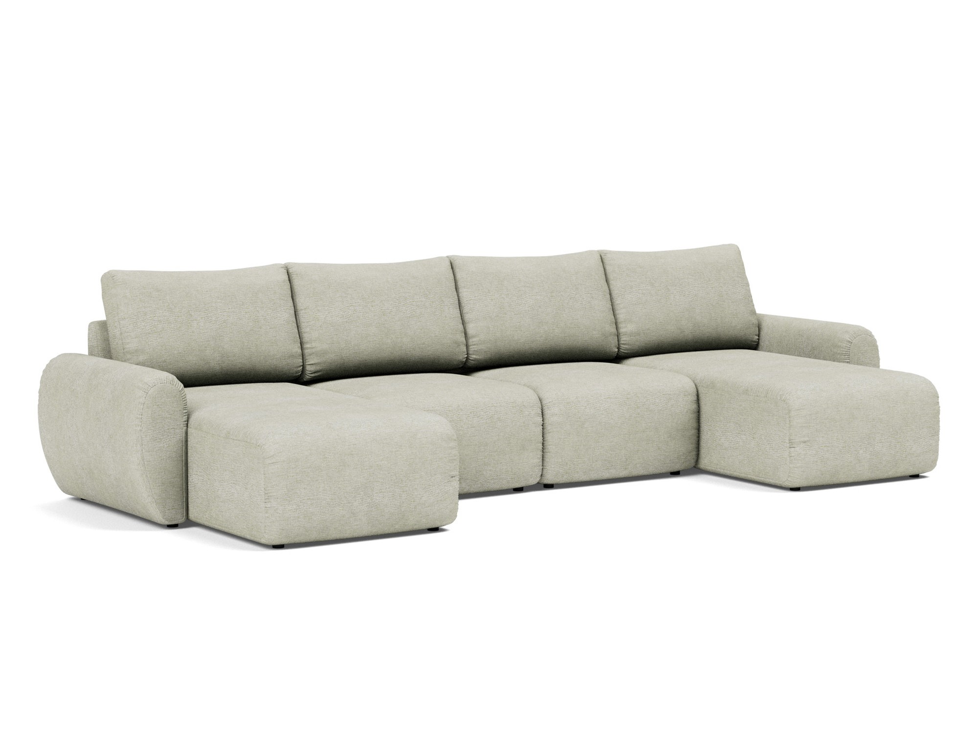 Schlafsofa Norum U-Form mit Curve-Armlehnen Flachgewebe Avella 280-Sand