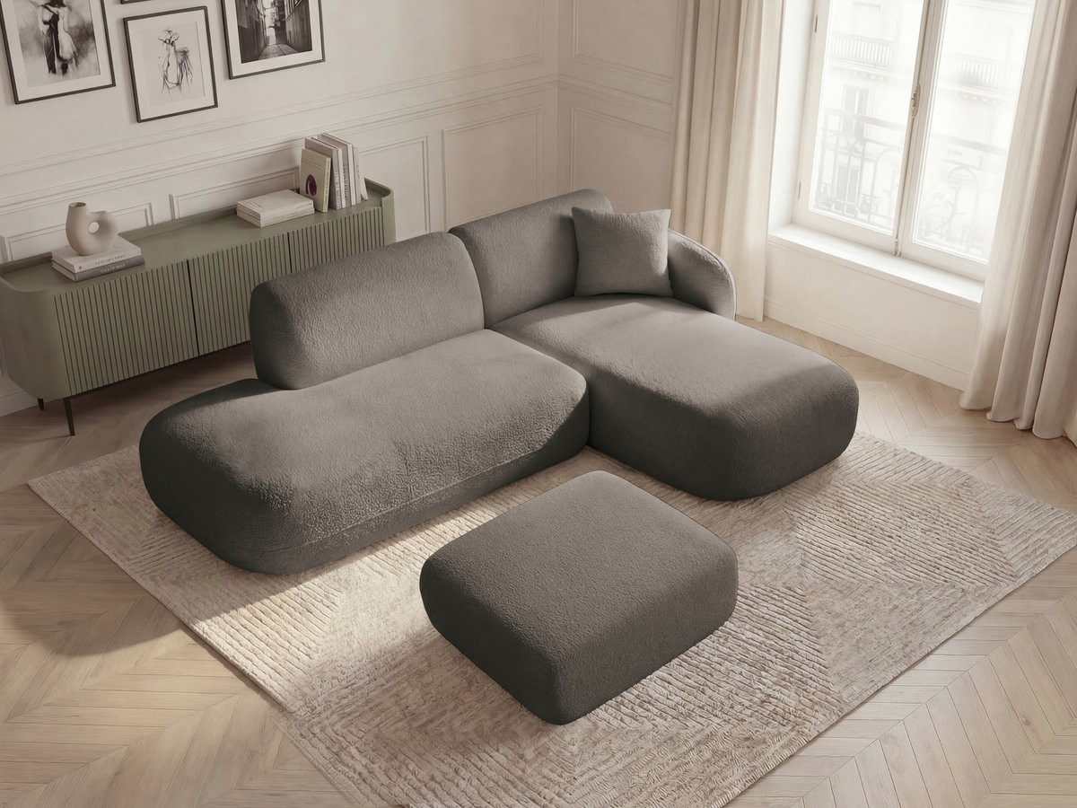 Bobochic Anda Ecksofa mit Pouf 241 × 163 cm Chenille Taupe Ecke rechts