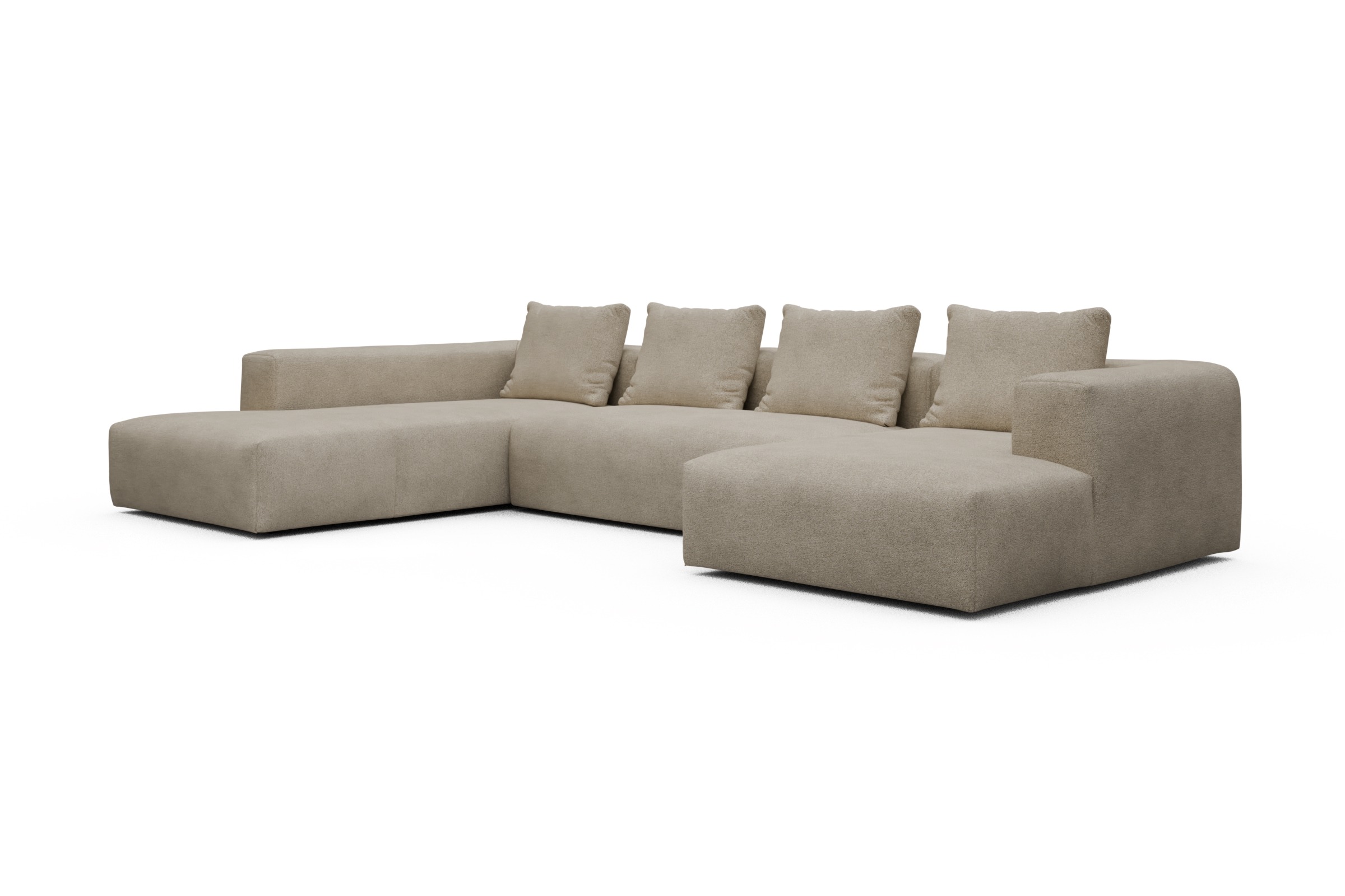 Wohnlandschaft Fred Relax-Ecke links mit 2-Sitzer und Chaiselongue rechts Boucle-Belge
