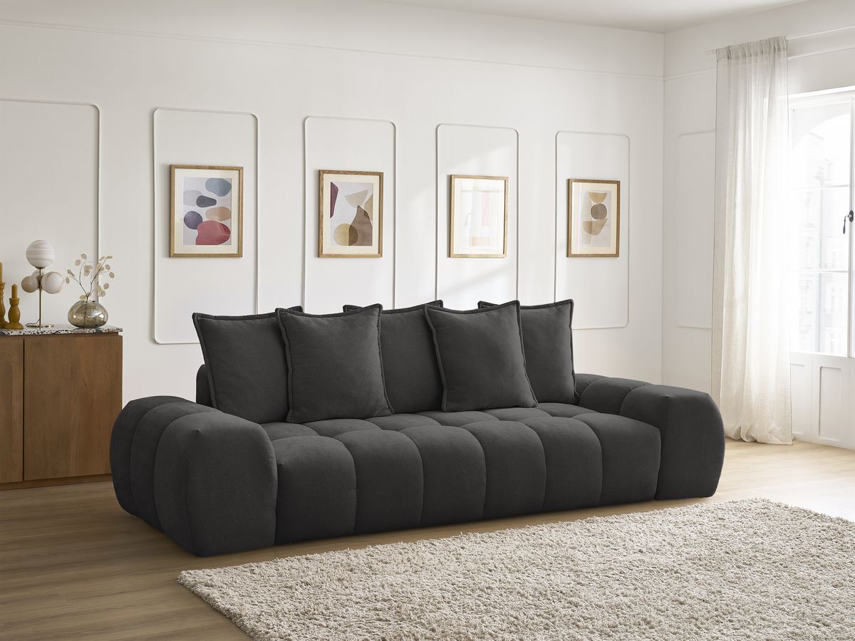 Bobochic Everest Sofa 3-Sitzer, 5 Kissen Strukturstoff Schwarz