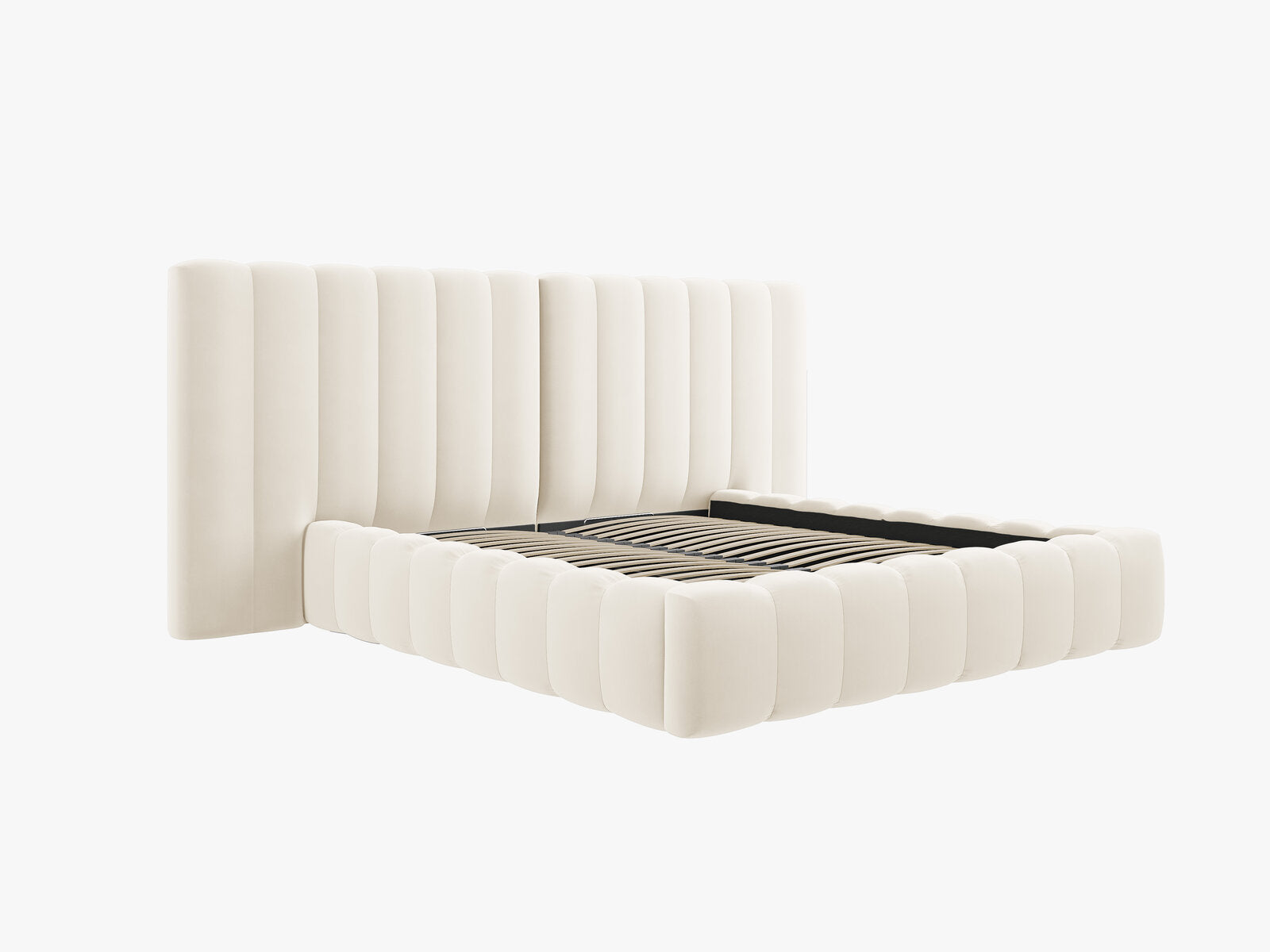 Micadoni Bett Kelp mit Doppelkopfteil Samt Bluvel Helles Beige