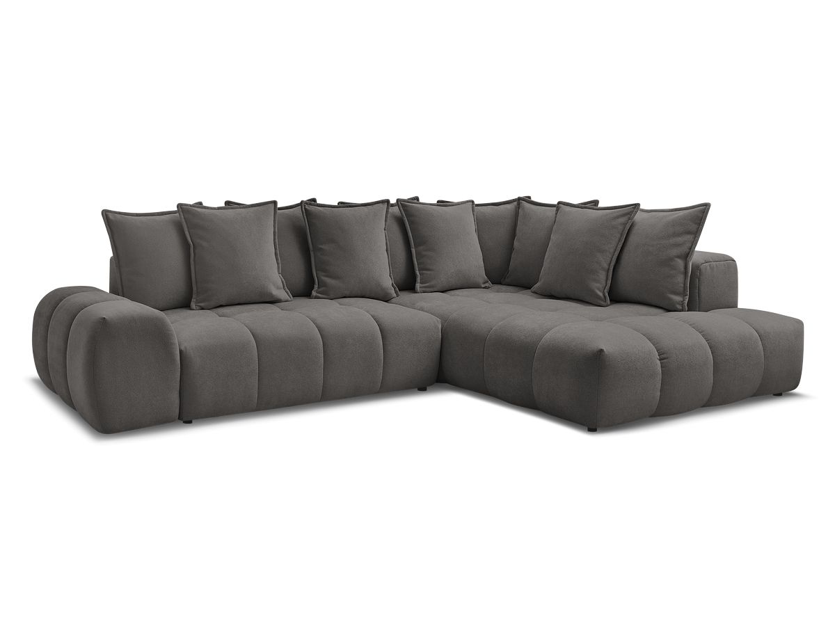 Bobochic Everest Ecksofa mit Schlaffunktion und Bettkasten 320 × 212 cm, 10 Kissen Strukturstoff Dunkelgrau Ecke rechts
