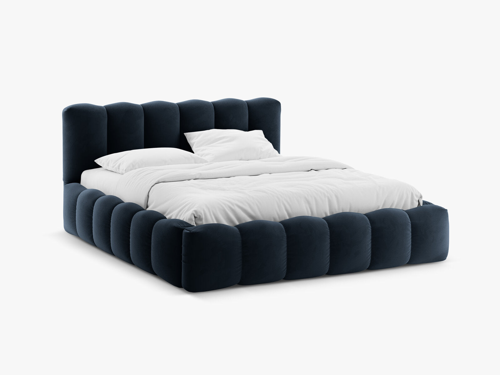 Micadoni Stauraumbett mit Kopfteil Lupine Samt Paris Dunkelblau 140x200