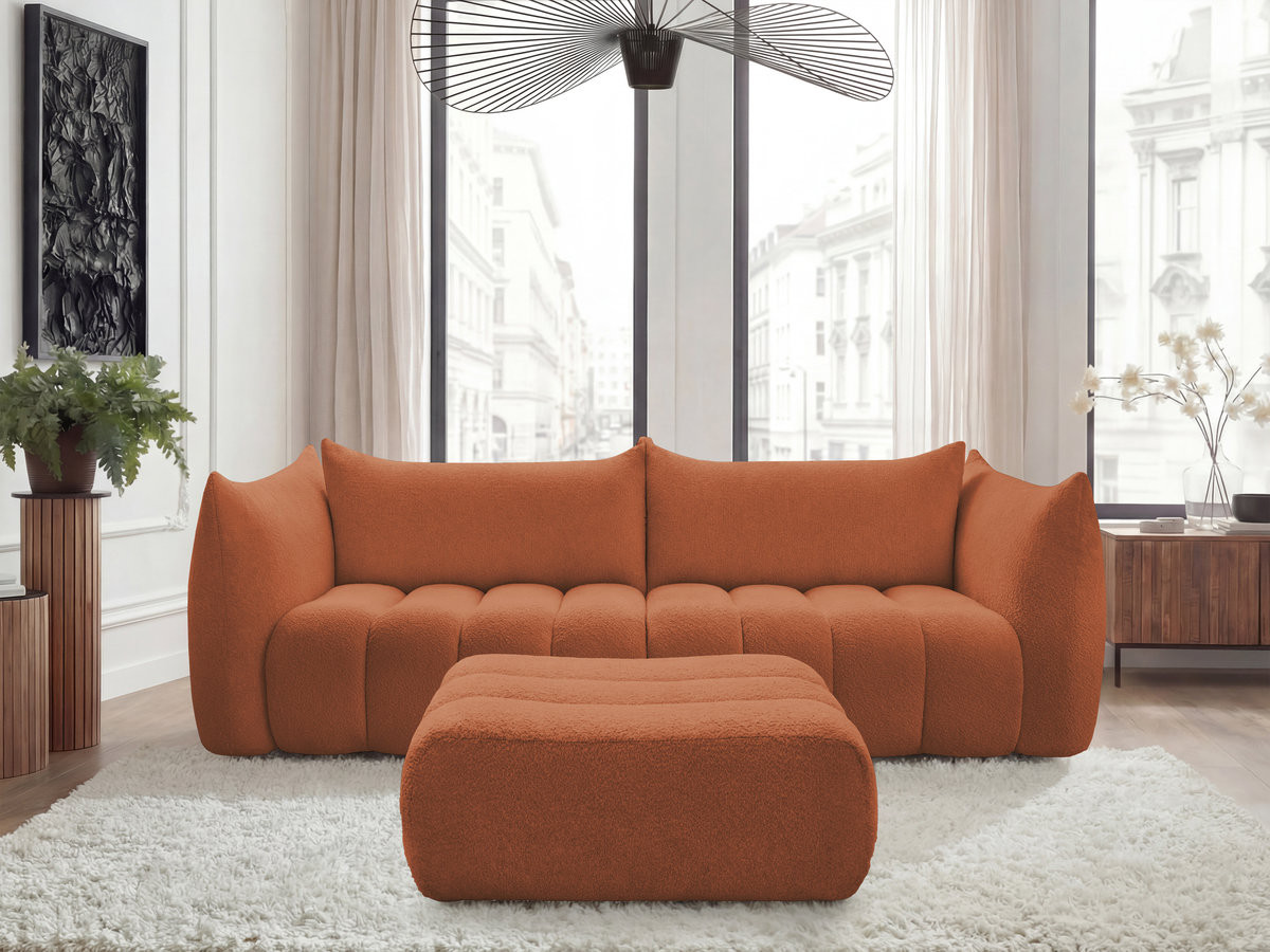 Bobochic Azra Sofa 4-Sitzer mit Pouf Bouclé-Stoff Orange