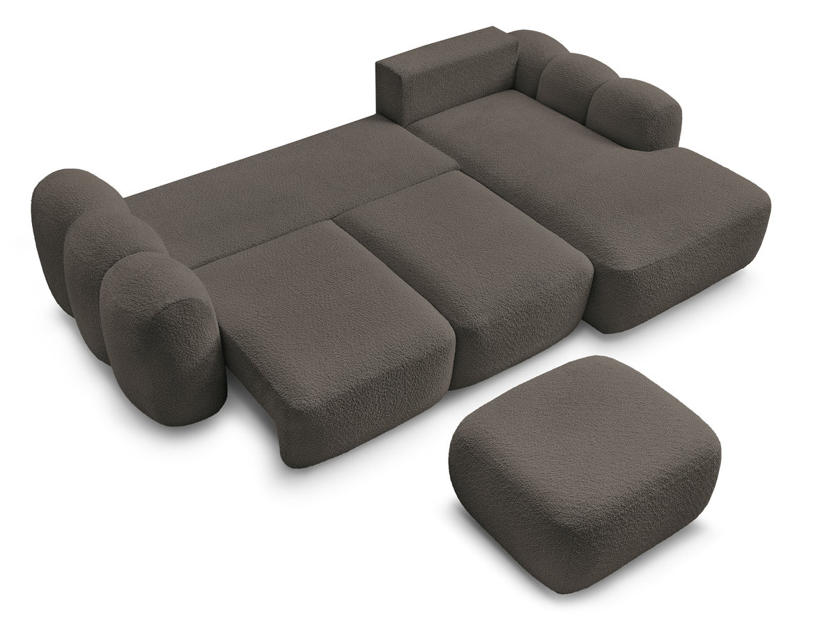 Bobochic Montaigne Ecksofa mit Schlaffunktion und Bettkasten und Pouf 276 × 164 cm Bouclé-Stoff Braun Ecke rechts