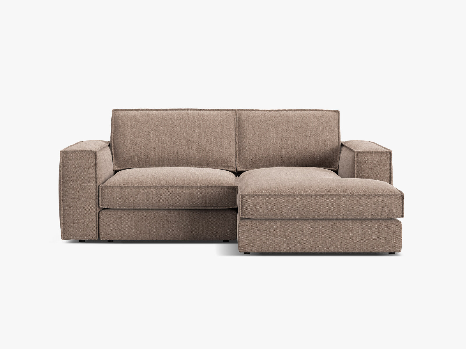Micadoni modulares Ecksofa Pola 2-Sitzer kleine Version Rechts Strukturierter Stoff Babel Hellbraun