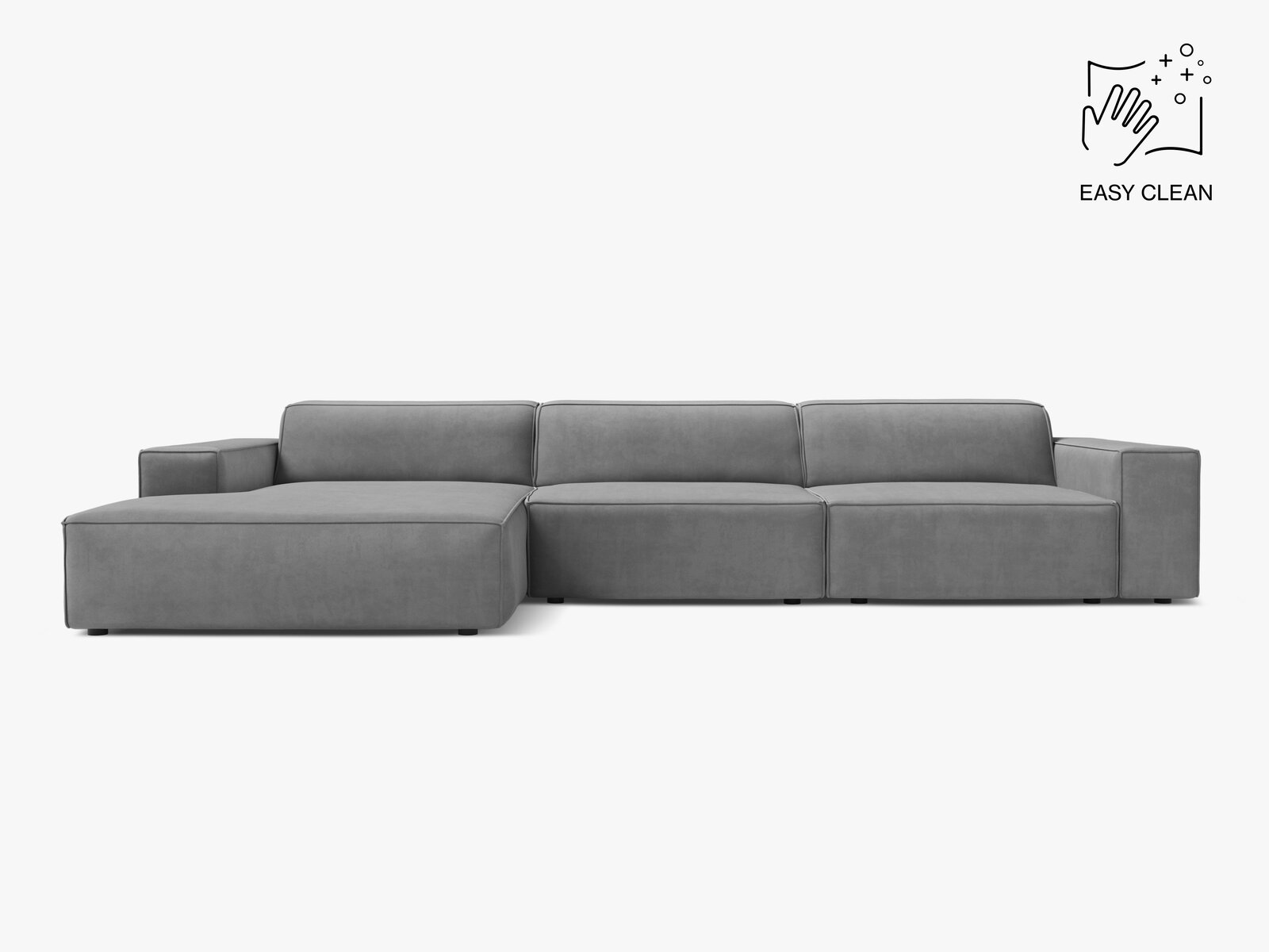 Micadoni Ecksofa Jodie 4-Sitzer Samt Venus Hellgrau Links