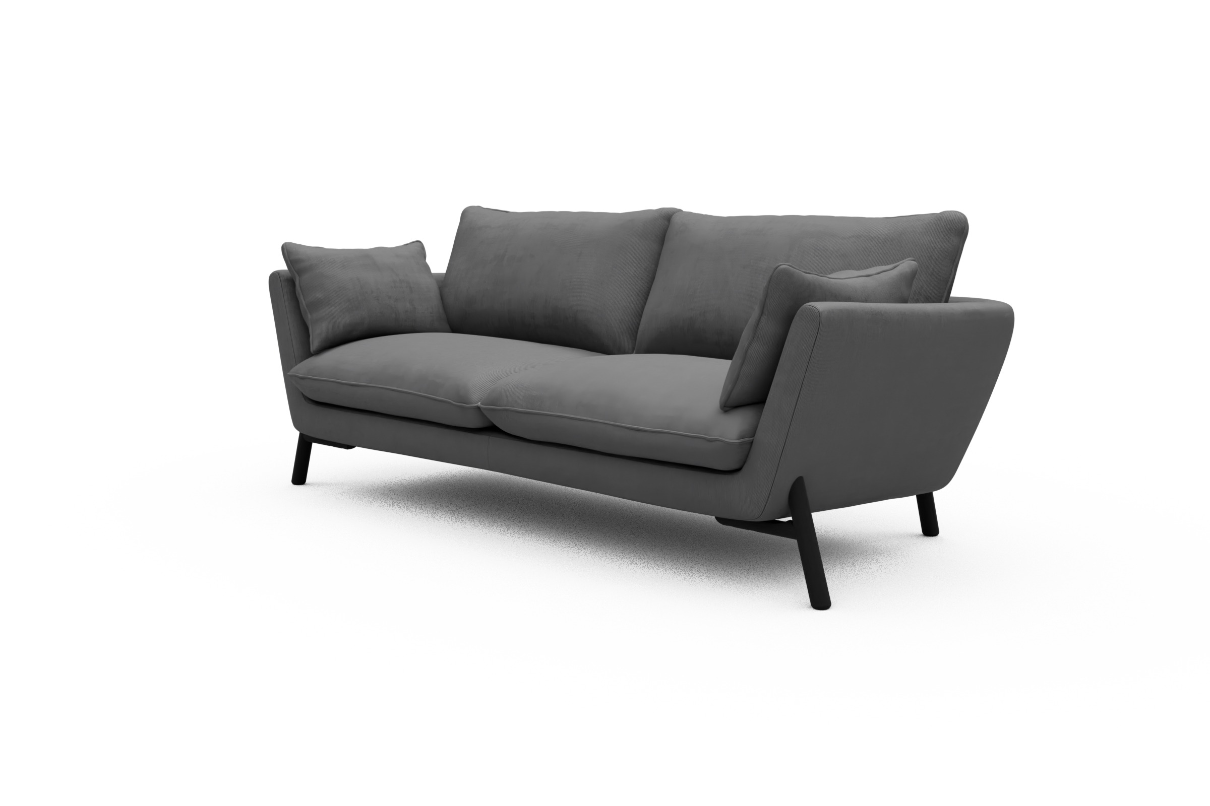 Sofa Emil 3-Sitzer Beinfarbe Eiche Schwarz Cordufine-Grey