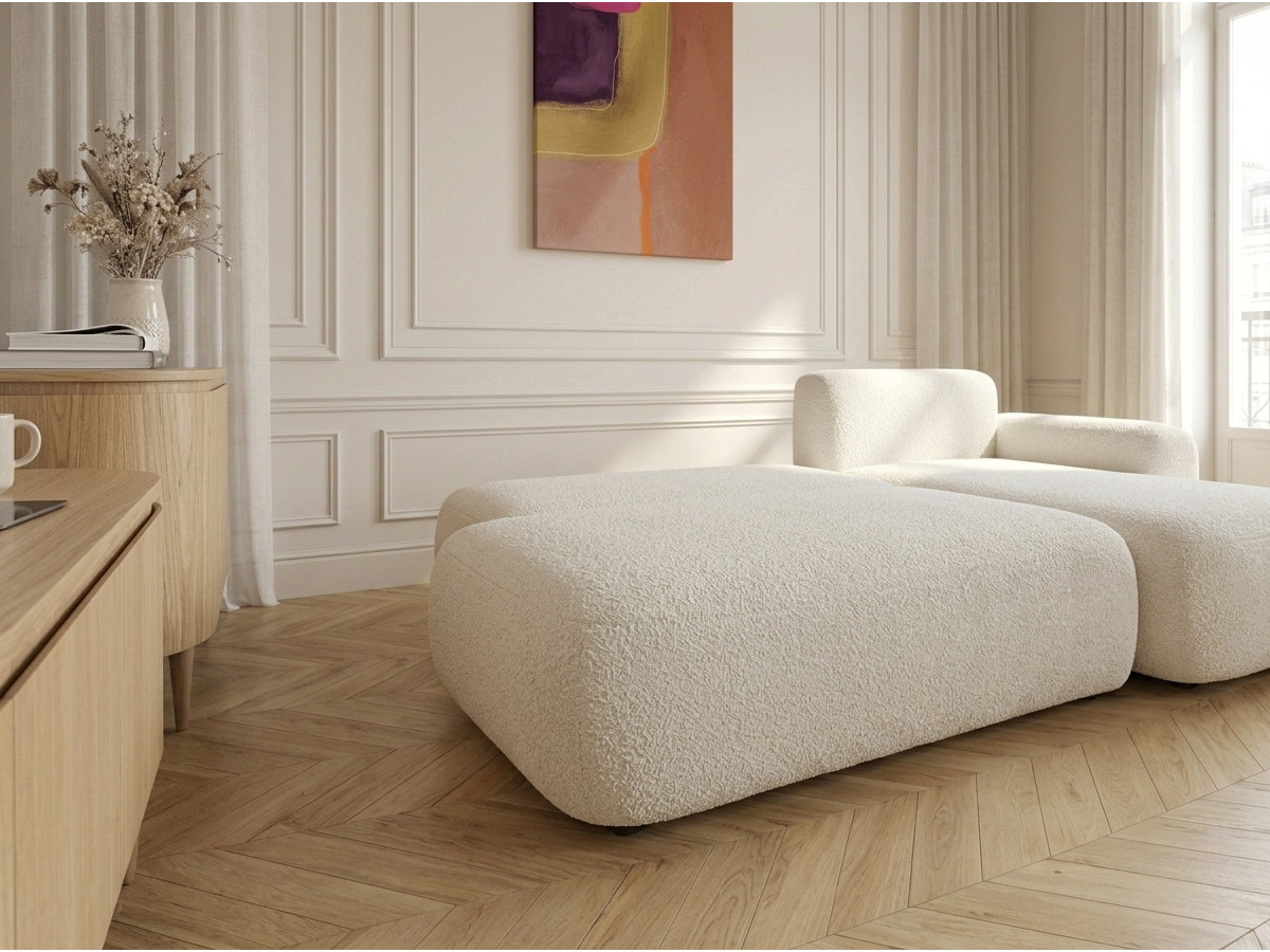 Bobochic Tango Ecksofa mit Schlaffunktion und Bettkasten Bouclé-Stoff Beige Ecke rechts