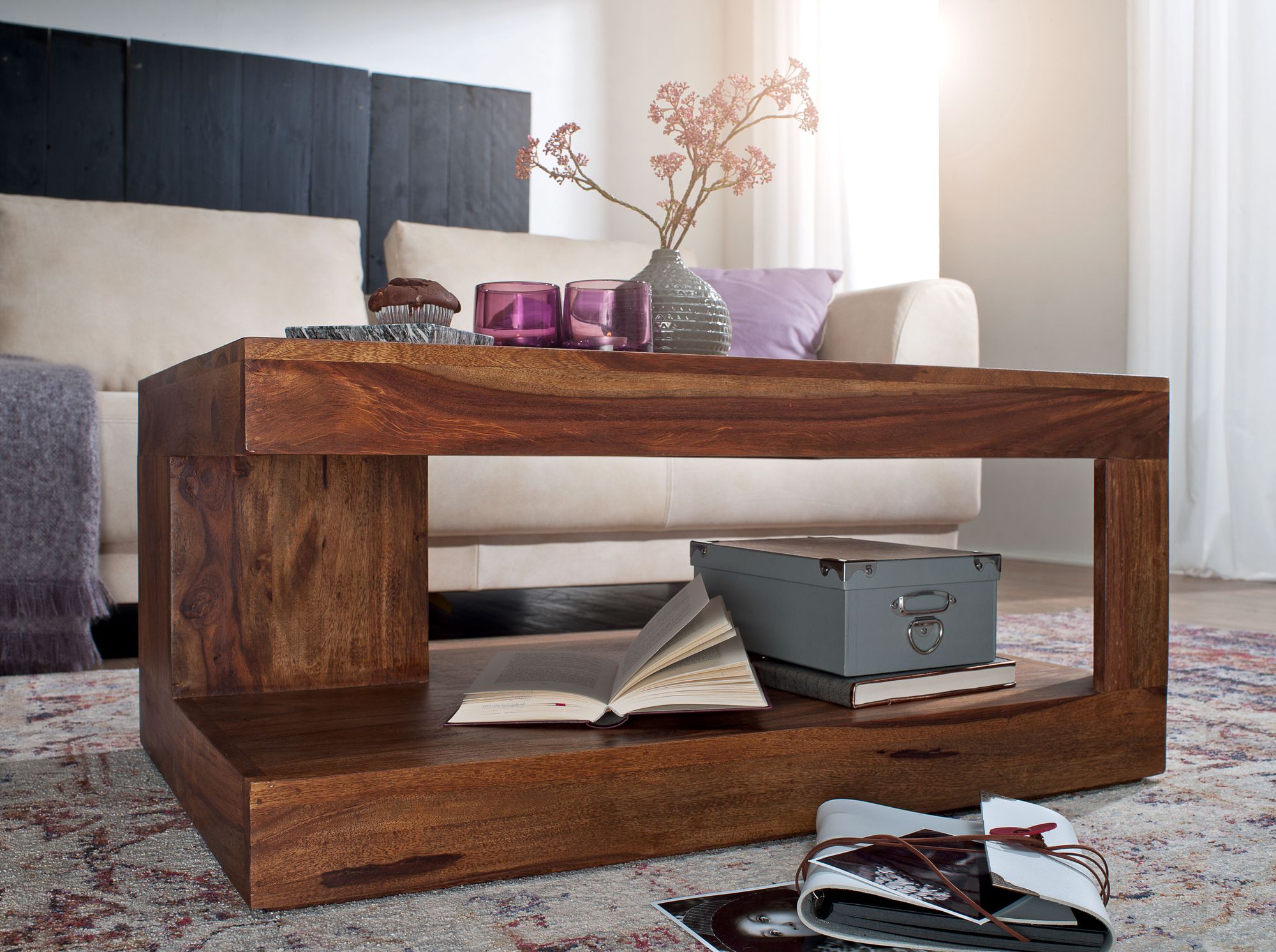 Couchtisch Kalsoy Massivholz Dunkelbraun 90 × 60 × 40 cm