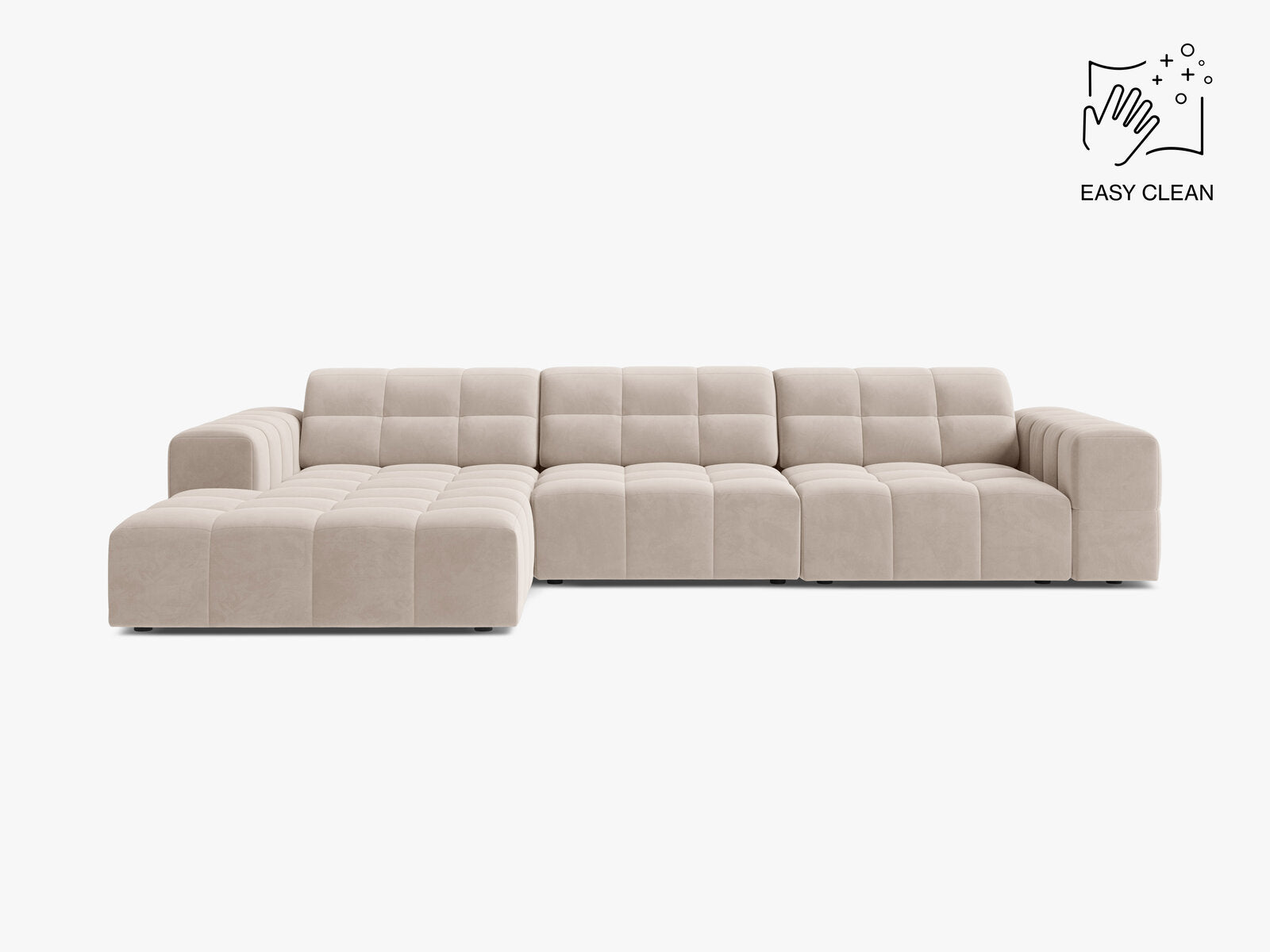 Micadoni Ecksofa Jennifer 4-Sitzer Links Samt Venus Helles Beige