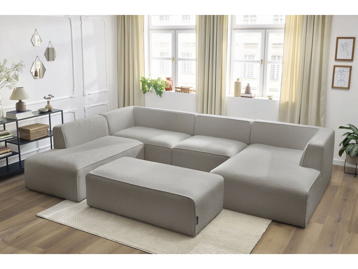 Bobochic Megeve Wohnlandschaft mit Pouf Bouclé-Stoff Hellgrau Ecke rechts