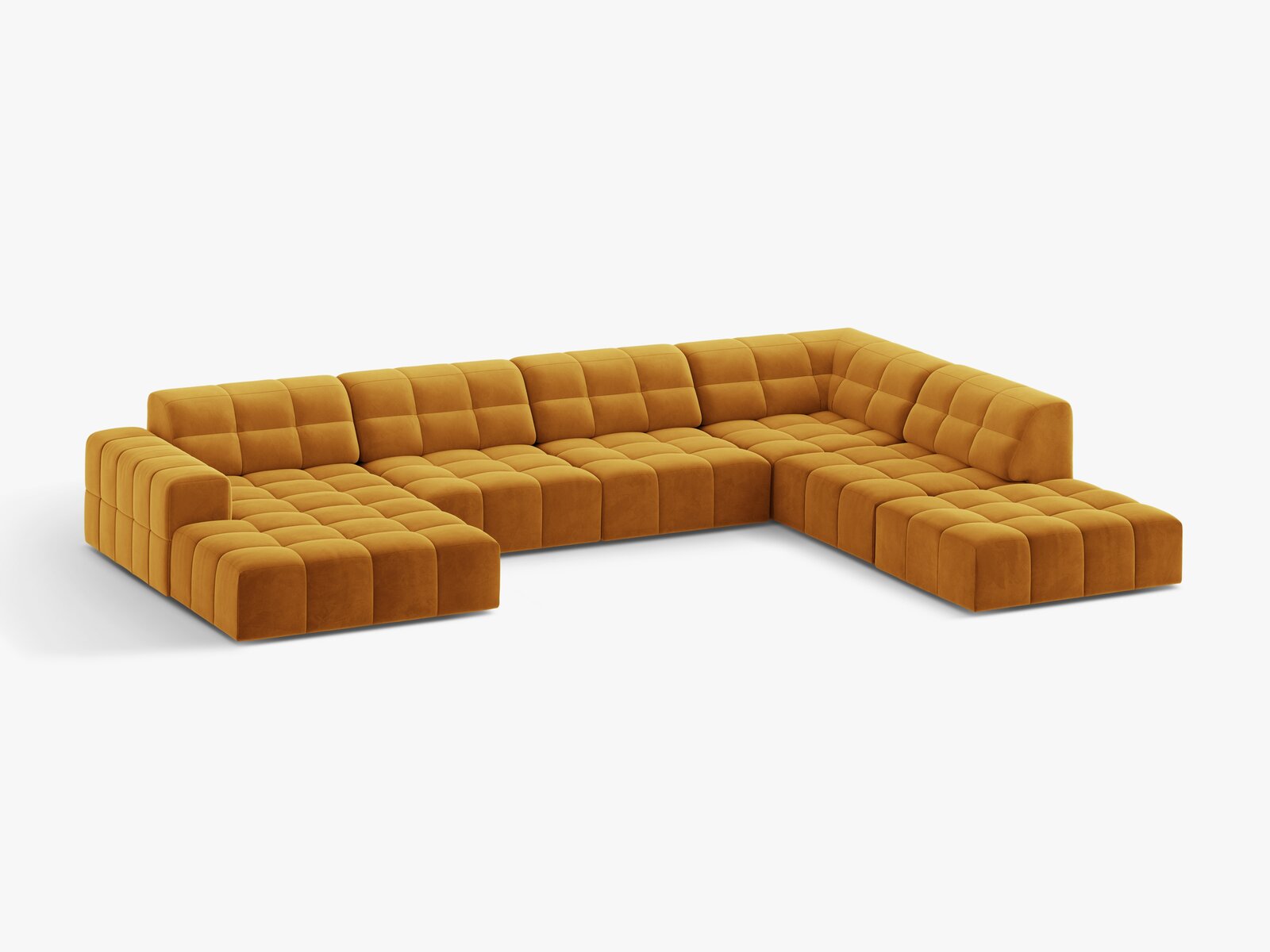 Micadoni Panorama Ecksofa Jennifer 7-Sitzer Rechts Samt Venus Gelb