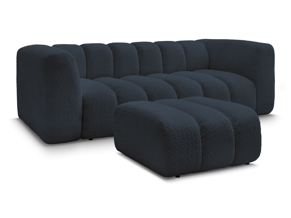 Bobochic Talia Sofa 3-Sitzer mit Pouf Bouclé-Stoff Dunkelblau
