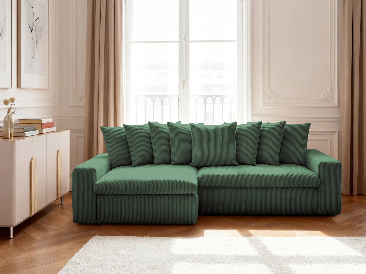Bobochic Enore Ecksofa 330 × 157 cm Cordsamt Dunkelgrün Ecke links