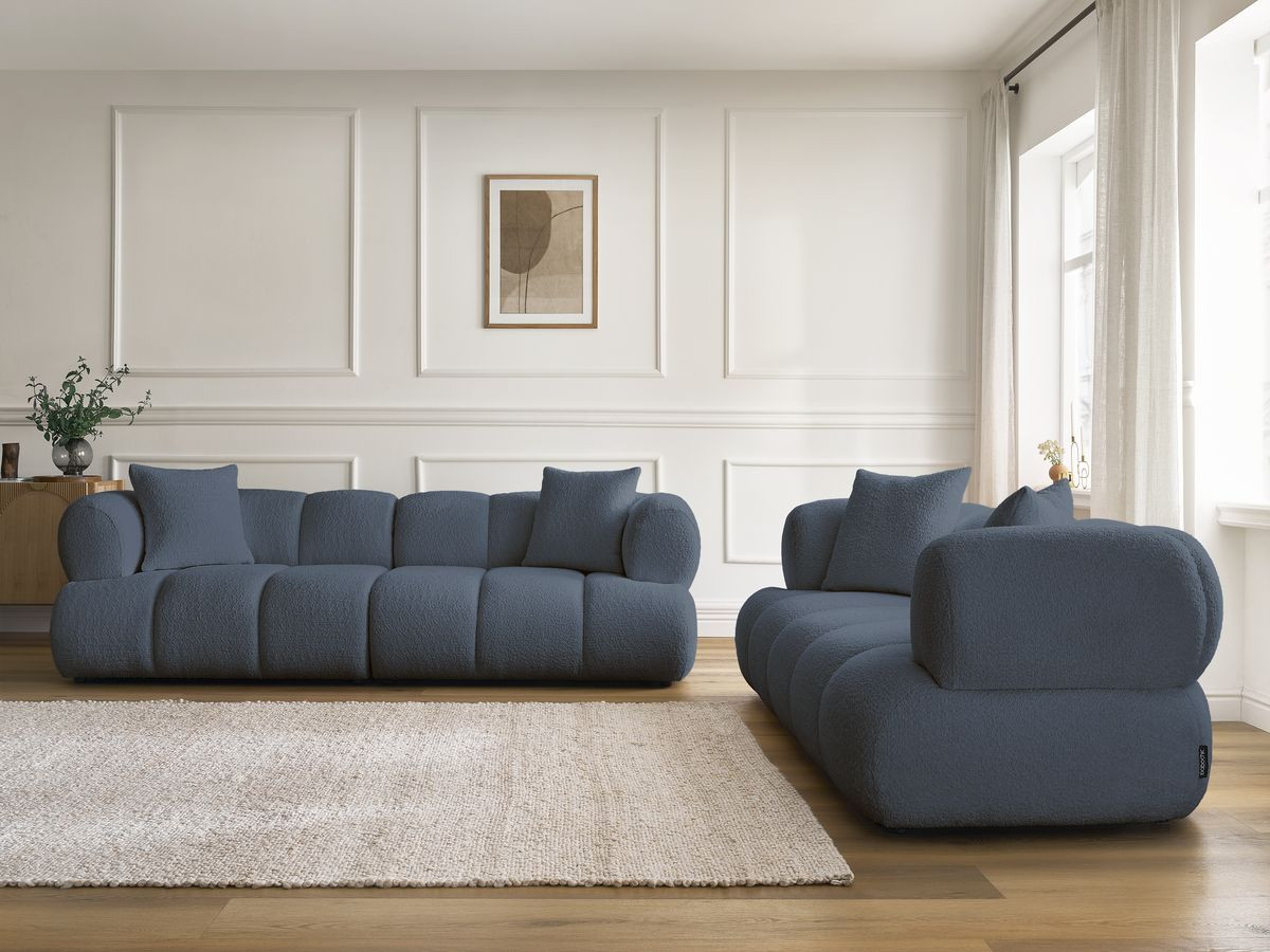 Bobochic Pamira Sofa 5-Sitzer Bouclé-Stoff Dunkelblau