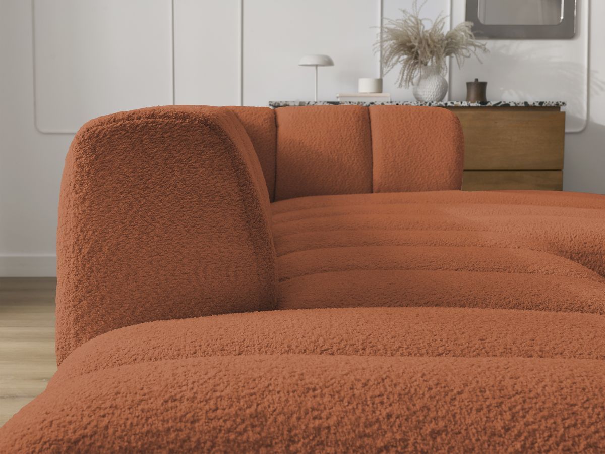 Bobochic Annecy Ecksofa mit Sofamodul und Pouf Bouclé-Stoff Orange Ecke rechts