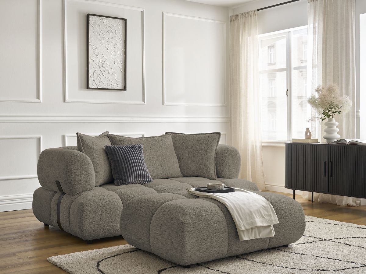 Bobochic Alya Sofa 2-Sitzer mit Pouf Bouclé-Stoff Taupe