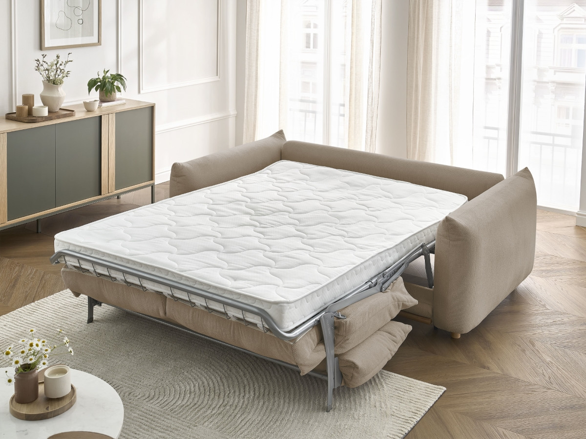 Bobochic Ernest Schlafsofa 3-Sitzer, Liegefläche 190 × 140 / 160 cm Stoff Taupe, Liegefläche 160 × 190 cm